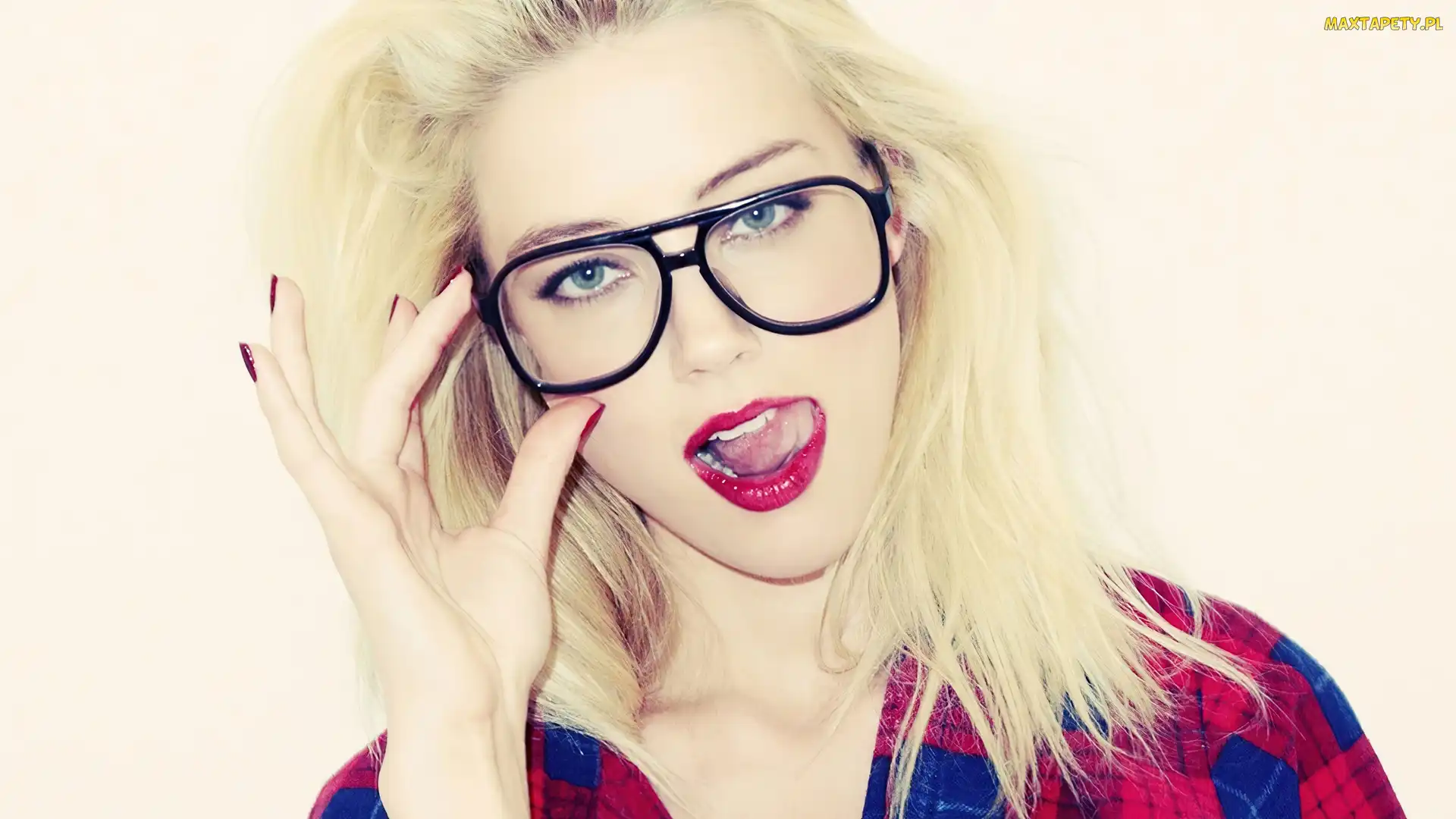 Dziewczyna, Usta, Okulary, Blondynka