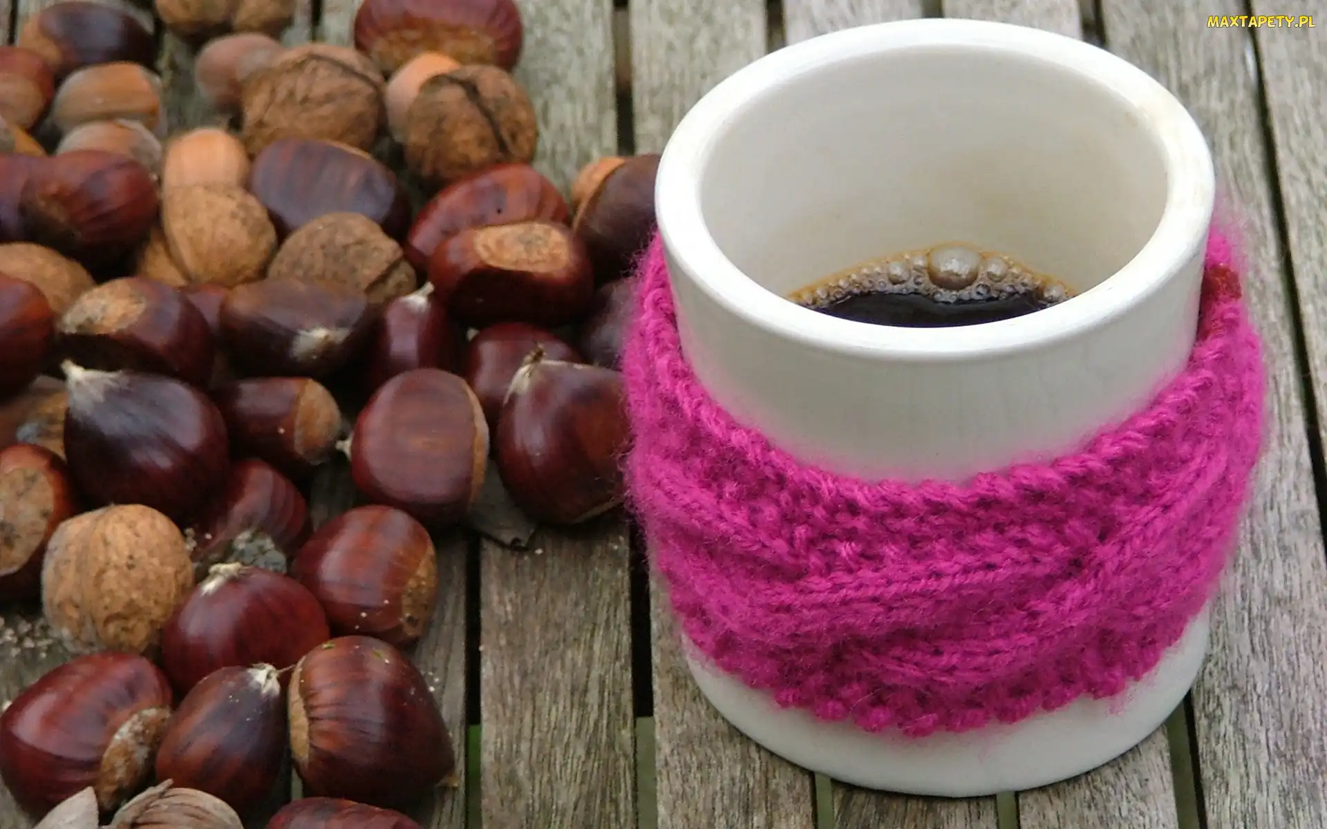 Opaska, Wełniana, Kubek, Orzechy, Handmade, Kawa, Włóczka