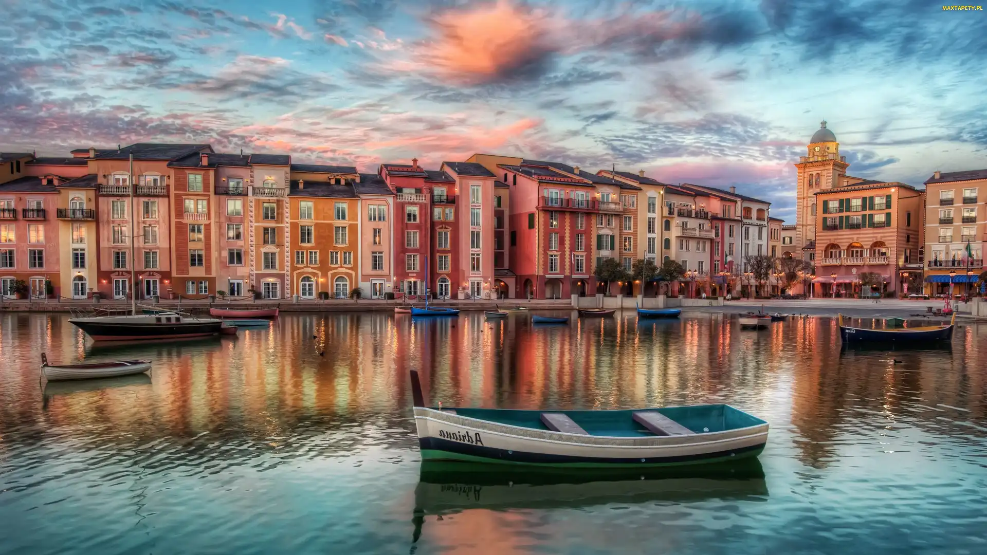 Miasto, Port, Kamienice, Łodzie, Portofino