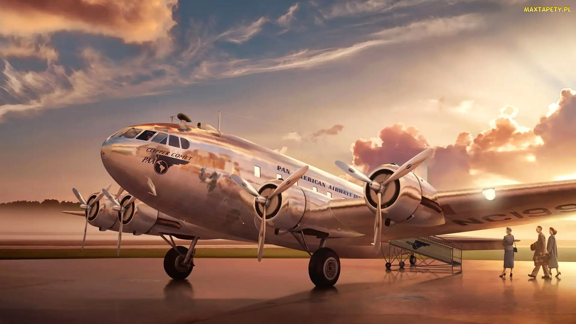 Płyta, Chmury, Osoby, Lotniska, Boeing 307