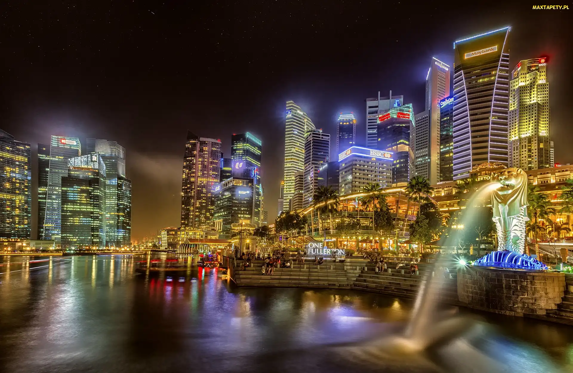 Światła, Noc, Singapur, Miasto