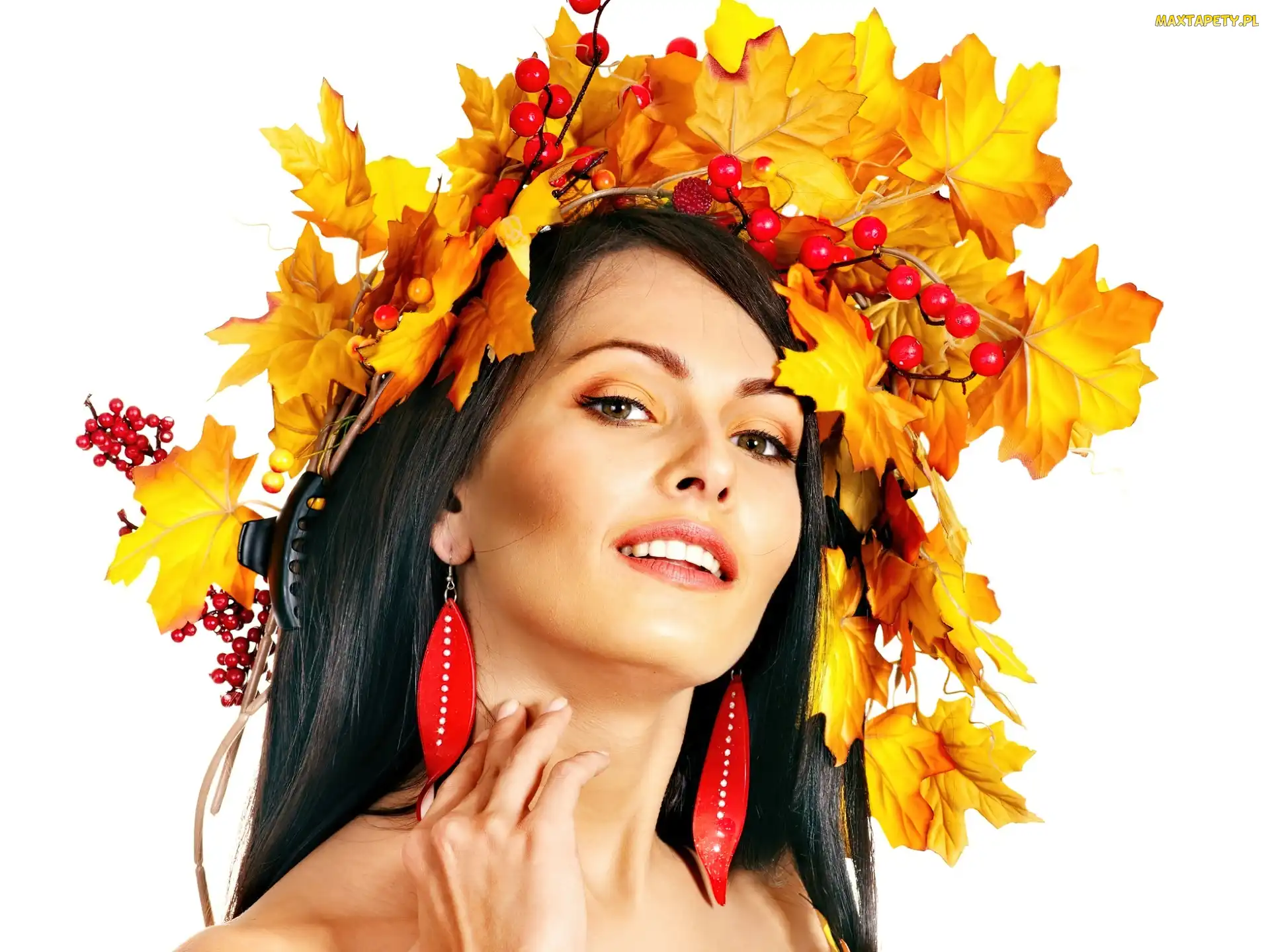 Modelka, Biżuteria, Liście, Wianek, Brunetka