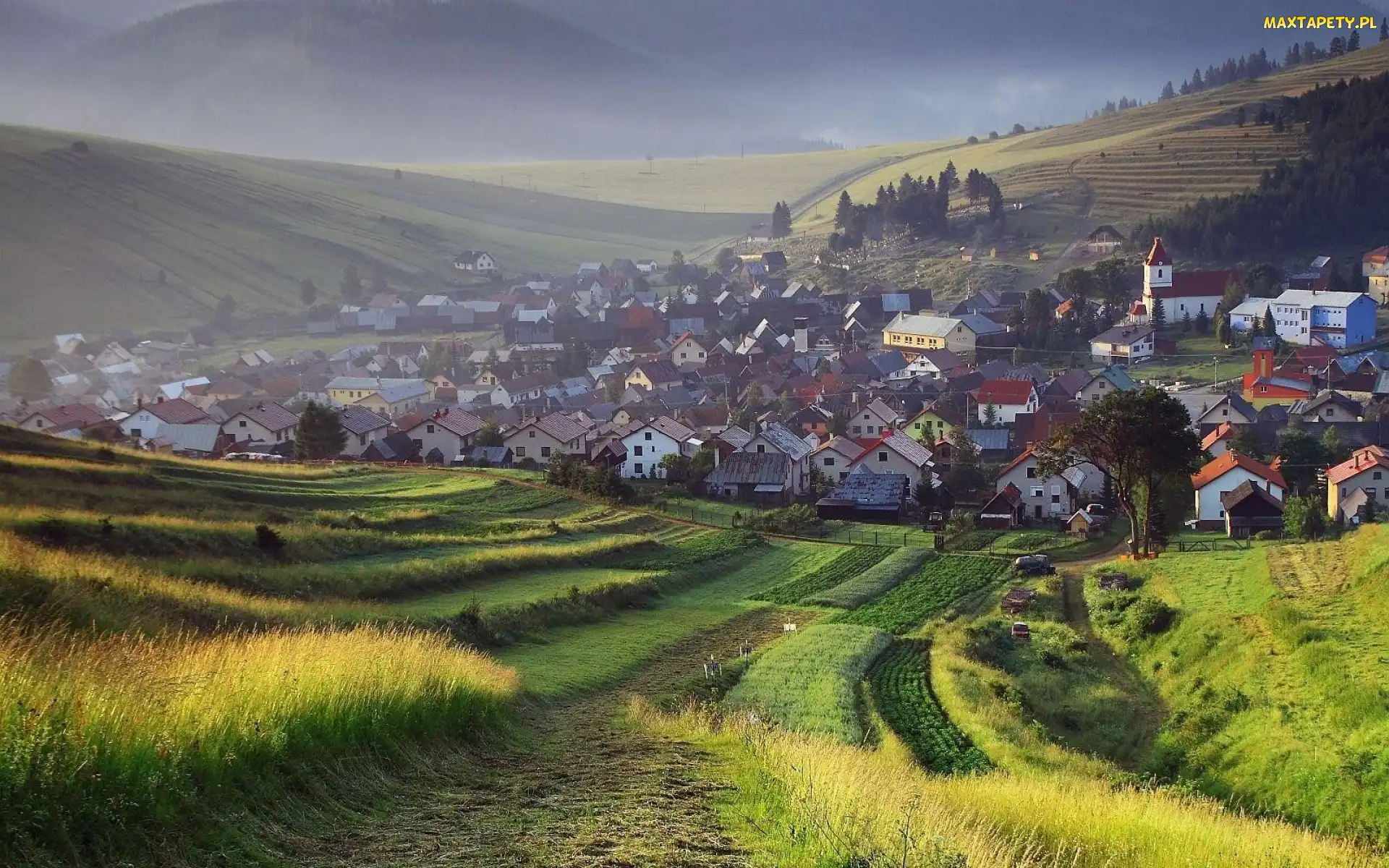 Łąki, Słowacja, Góry, Miasteczko, Pola