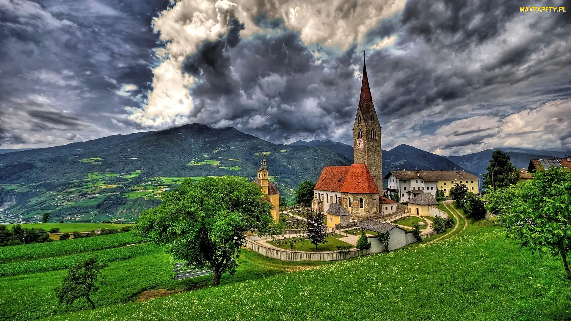 Kościół, Włochy, Góry, Chmury, Saint Michael