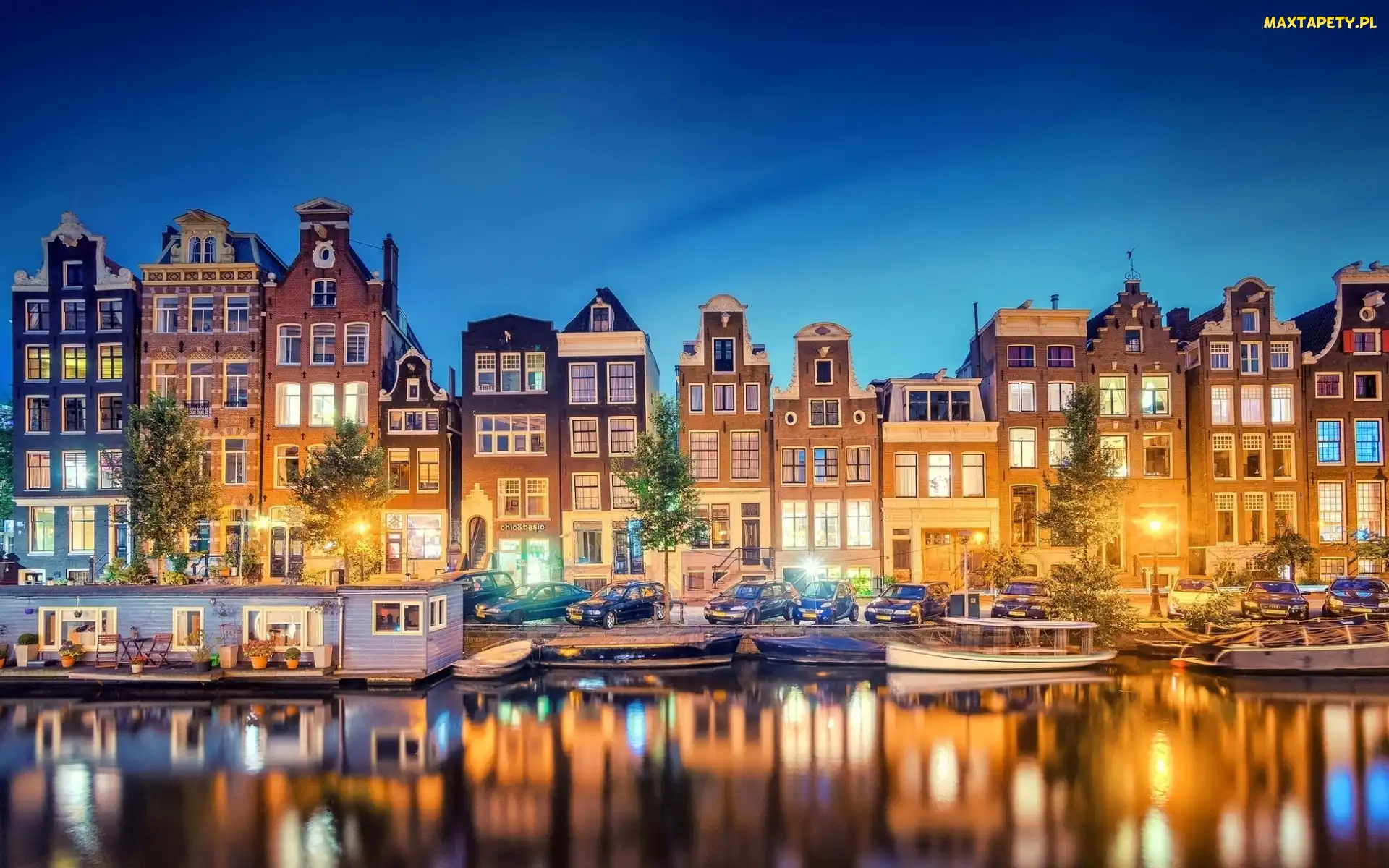 Holandia, Amsterdam, Łodzie, Rzeka, Domy, Latarnie