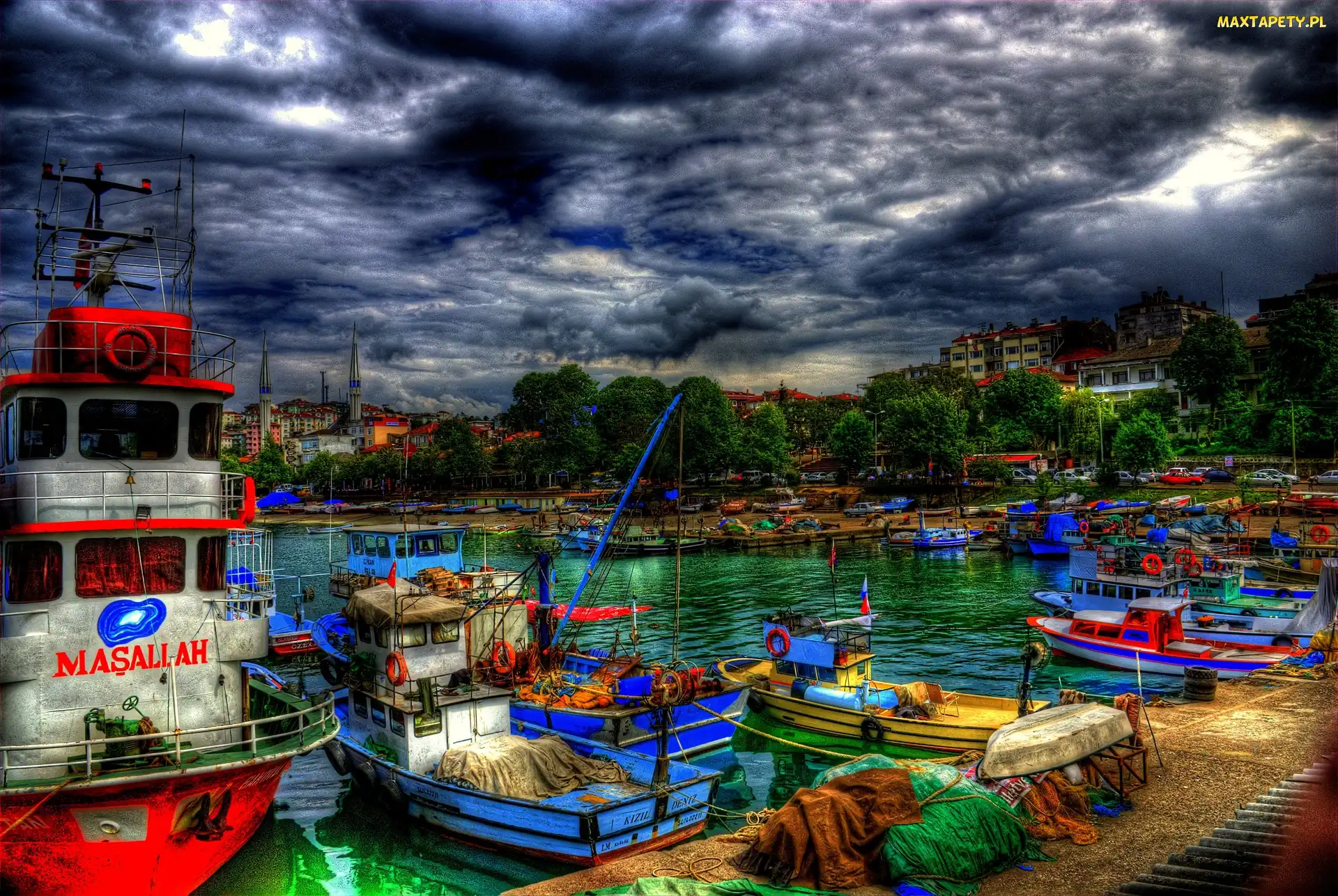 Motorówki, Turcja, Chmury, Kutry, Port
