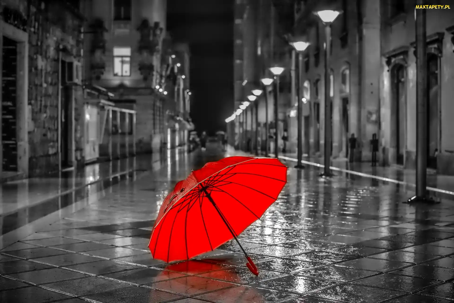 Deszcz, Parasol, Ulica, Kamienice