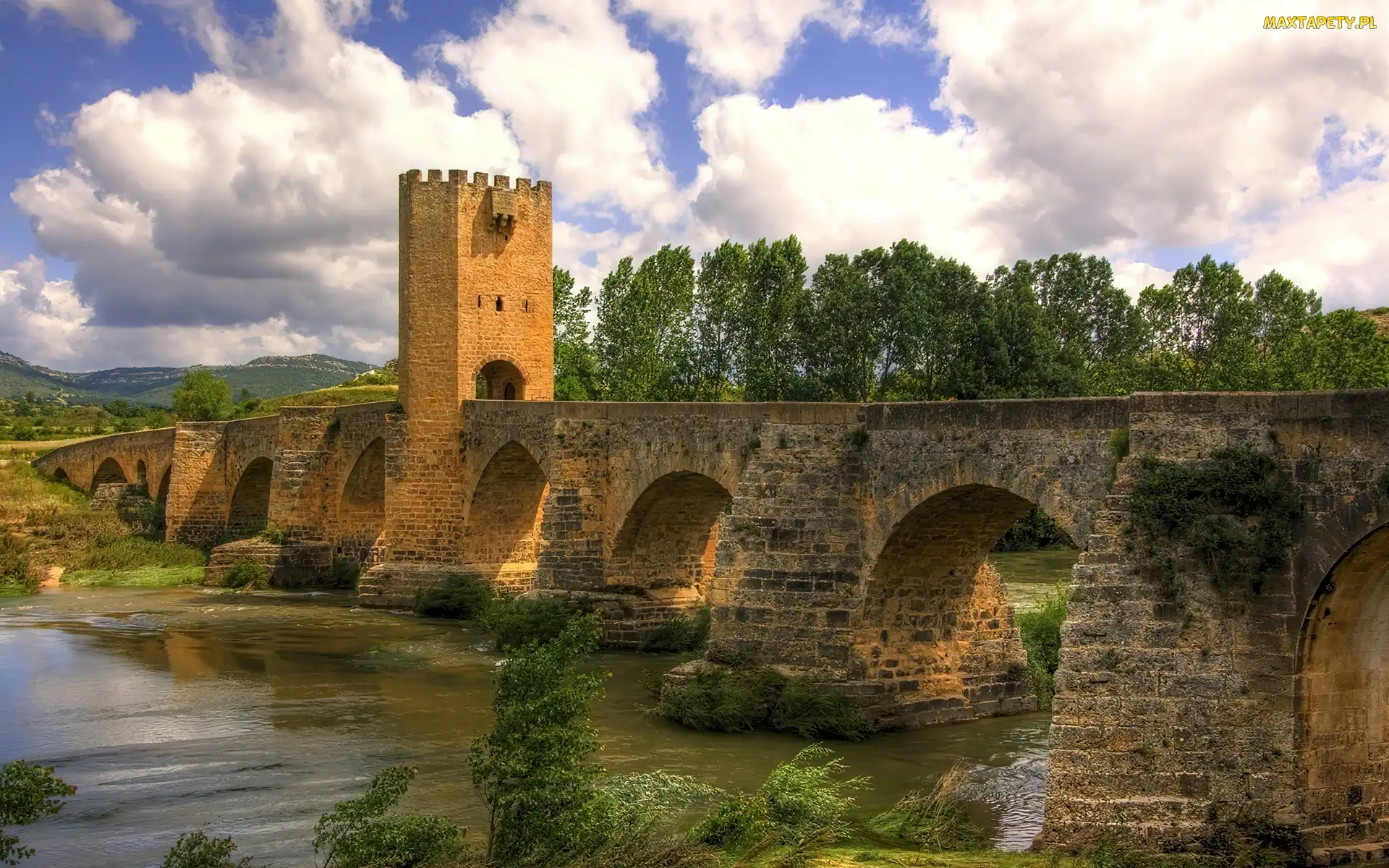 Hiszpania, Drzewa, Rzeka, Most