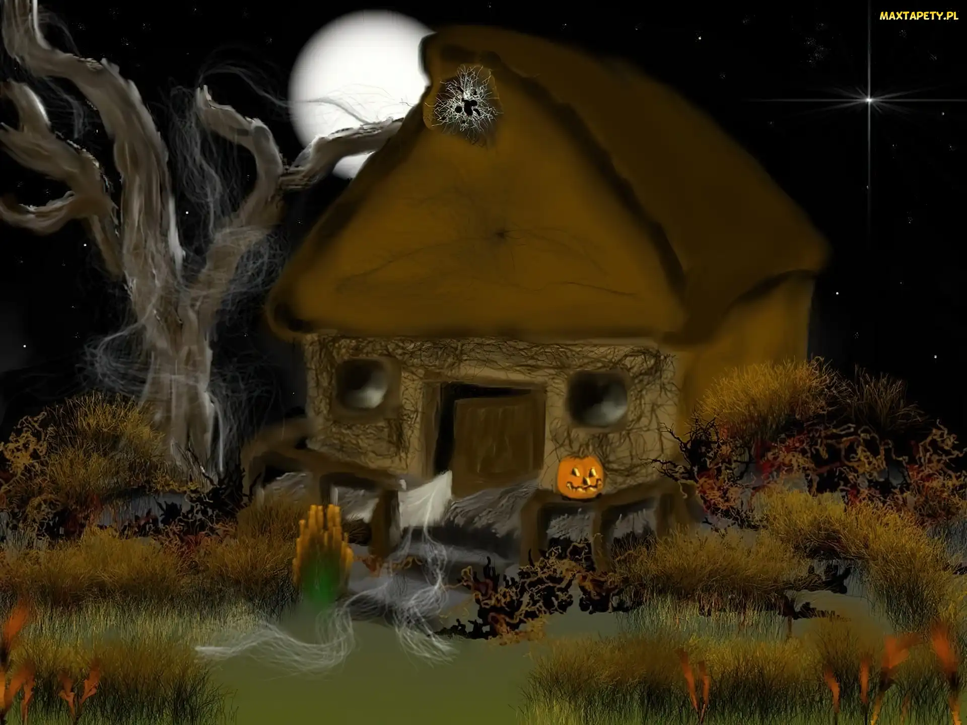 straszny dom , drzewo, Halloween