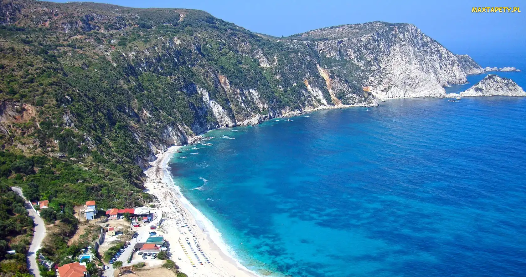 Góry, Kefalonia, Plaża, Domy, Morze