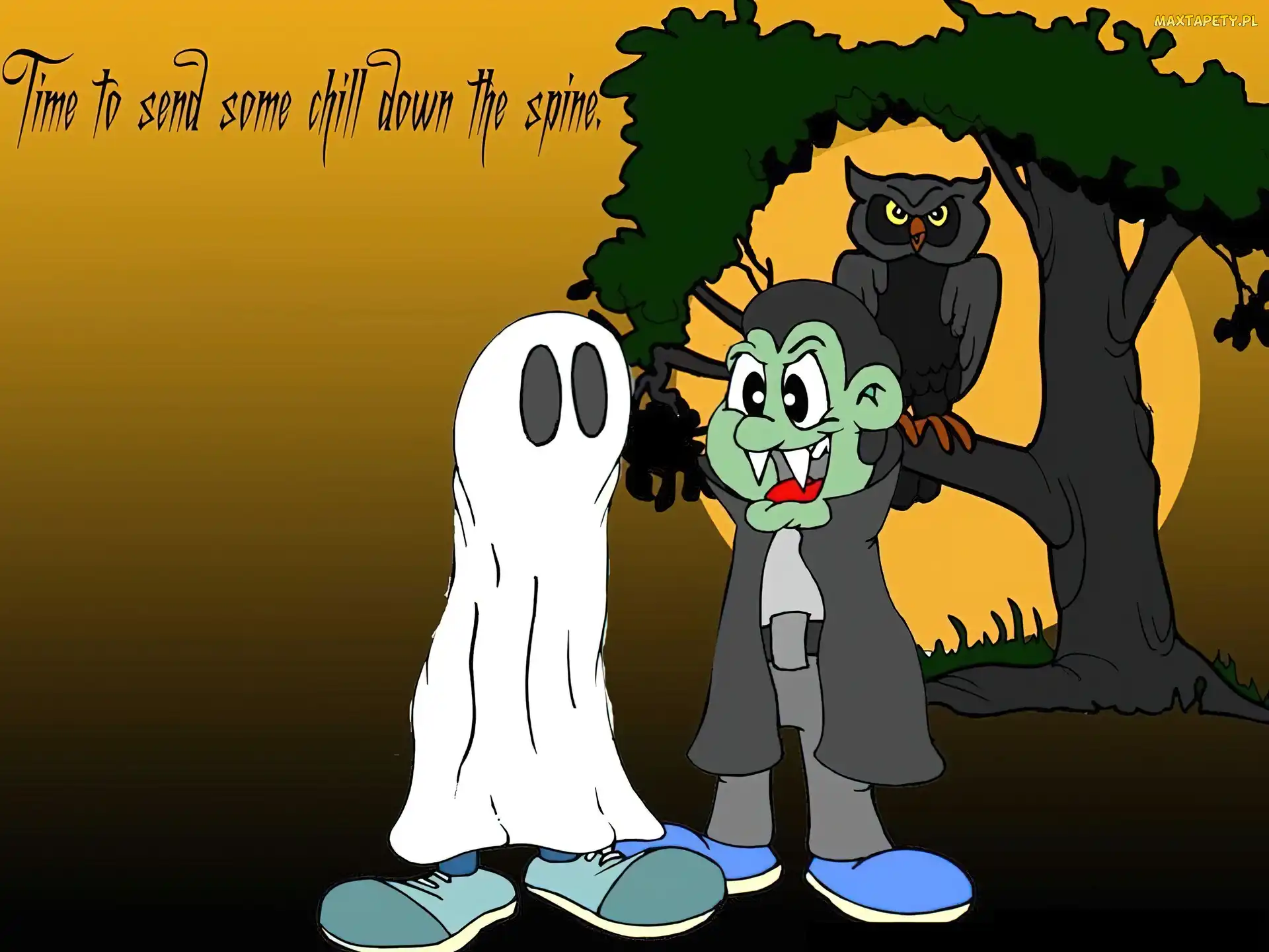 sowa , drzewo, Halloween