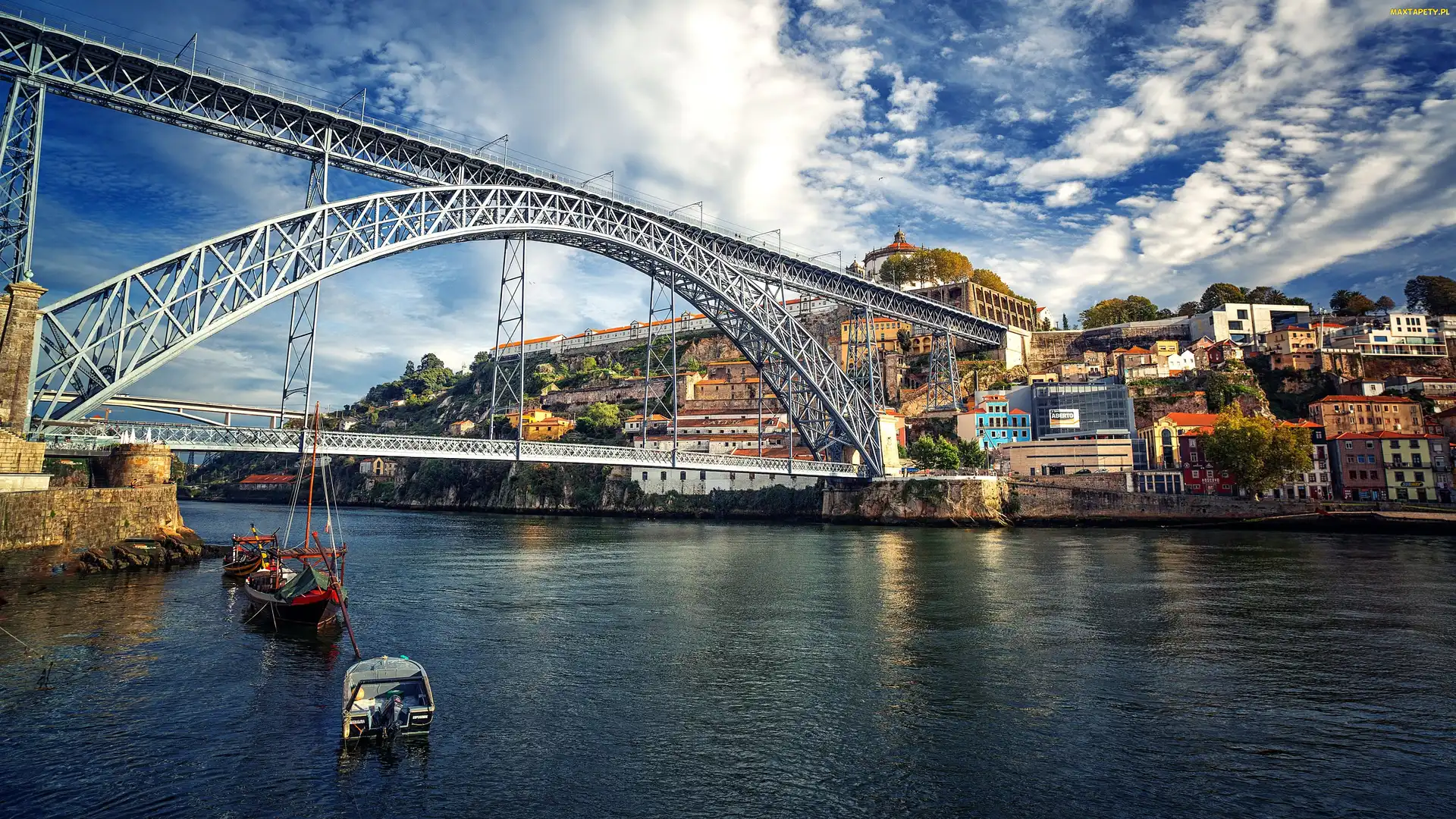 Porto, Łodzie, Most, Portugalia, Rzeka, Miasteczko