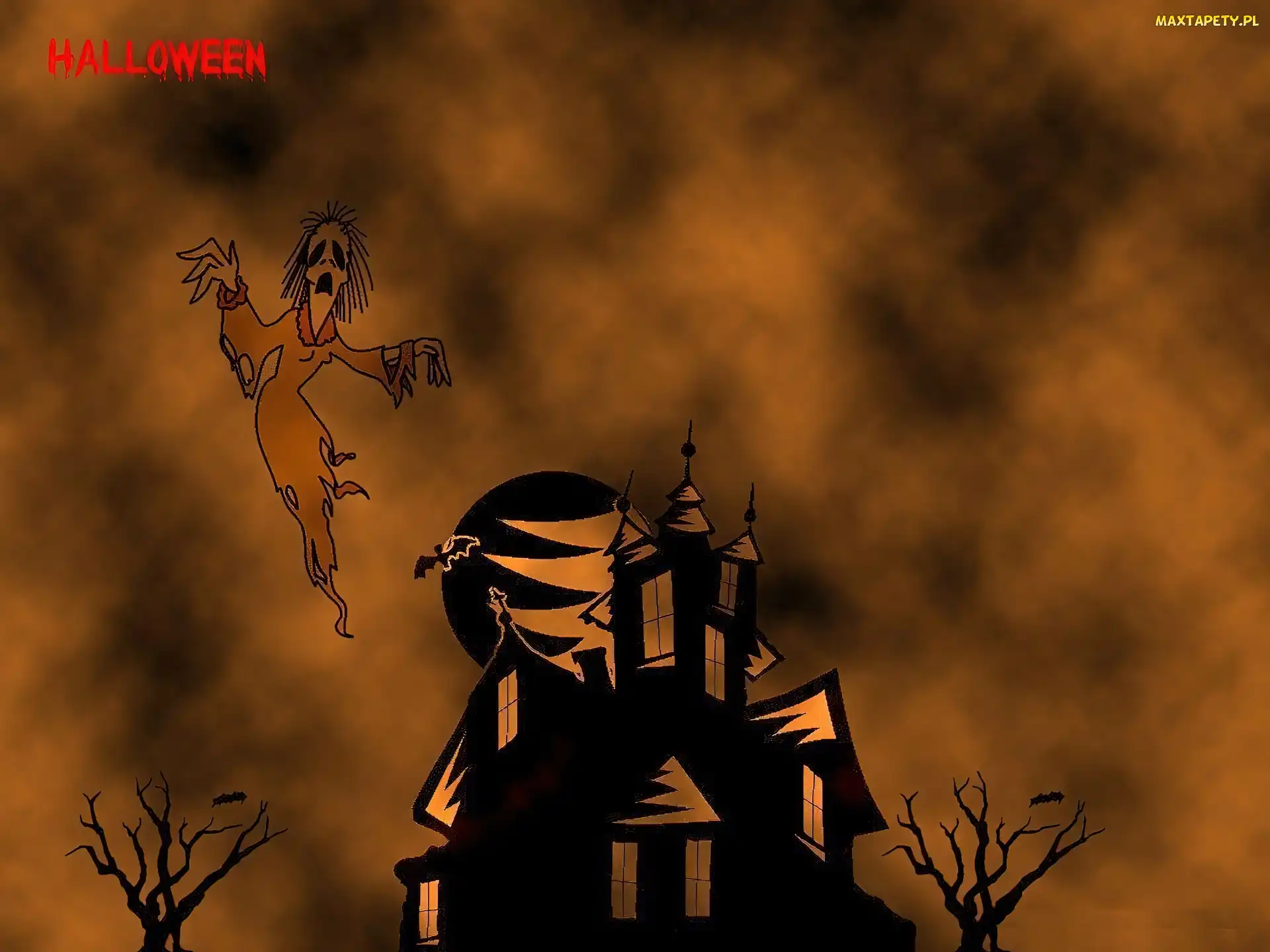 drzewa , dom, Halloween