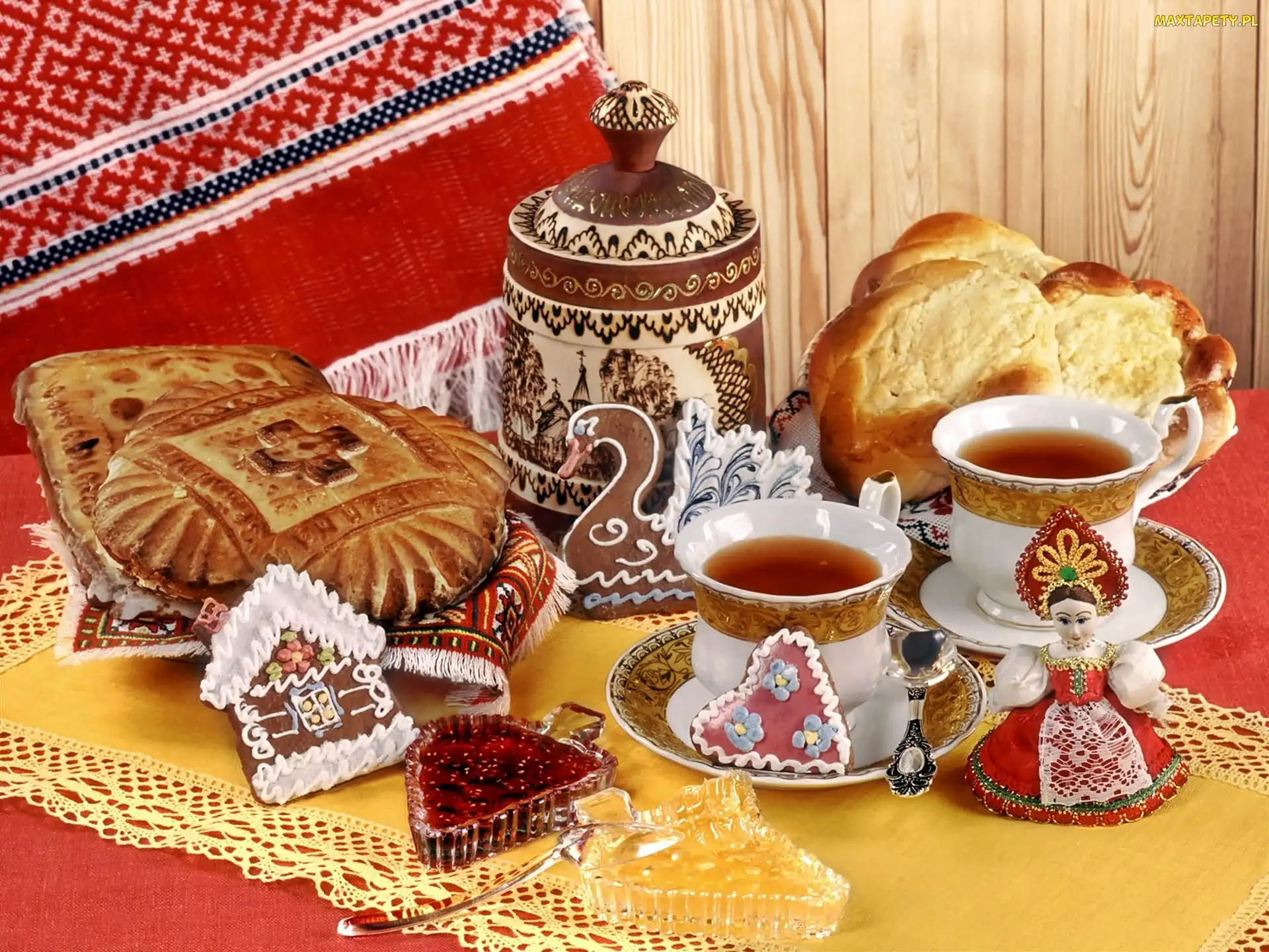 Konfitura, Pierniczki, Herbata, Filiżanki, Drożdżówki, Ciasteczka