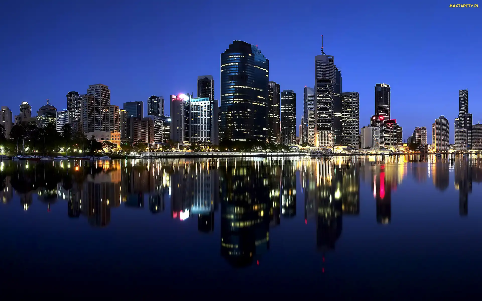 Brisbane, Odbicie, Noc, Miasto, Australia
