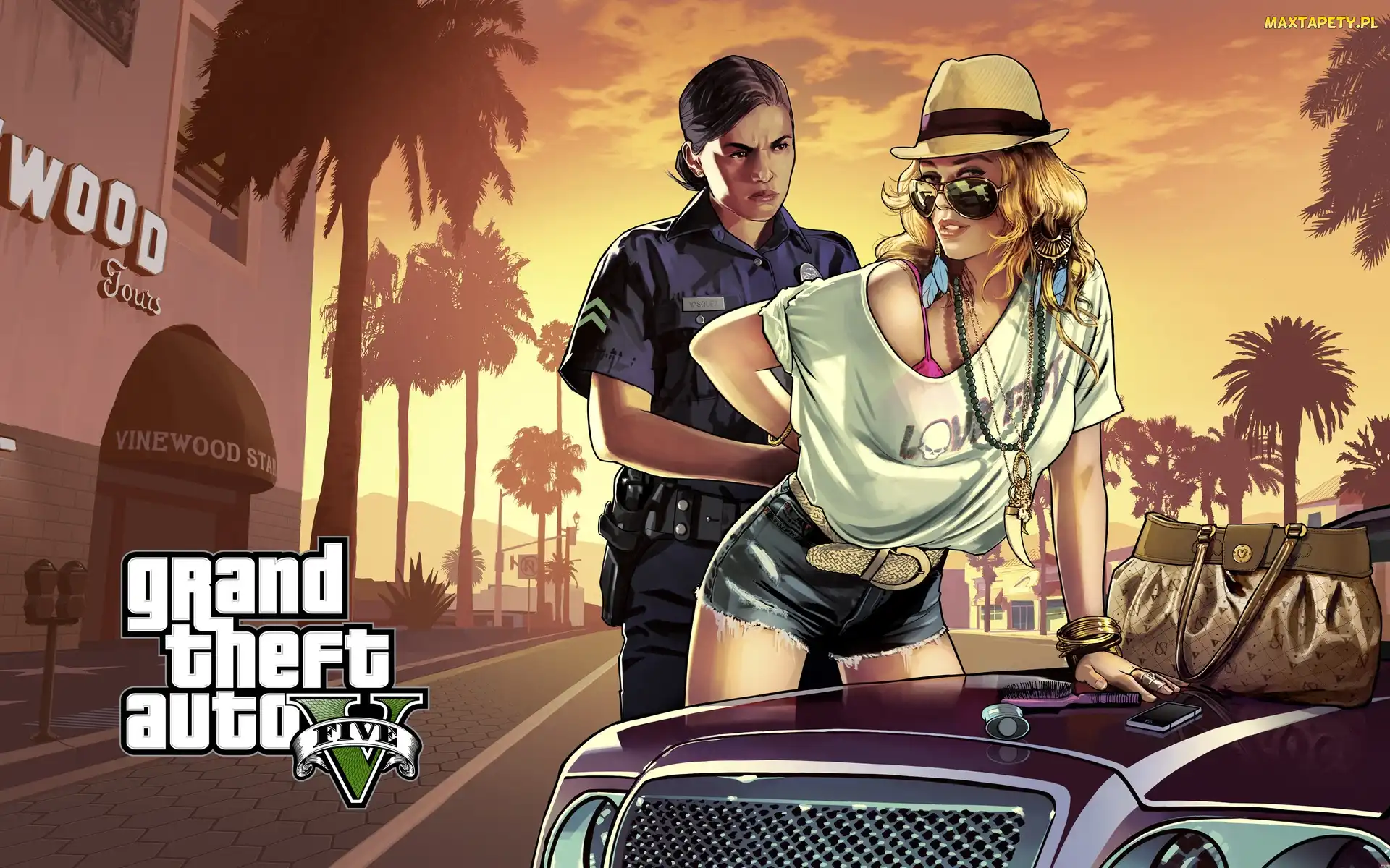 Policja, Ulica, Samochód, Kobieta, GTA V