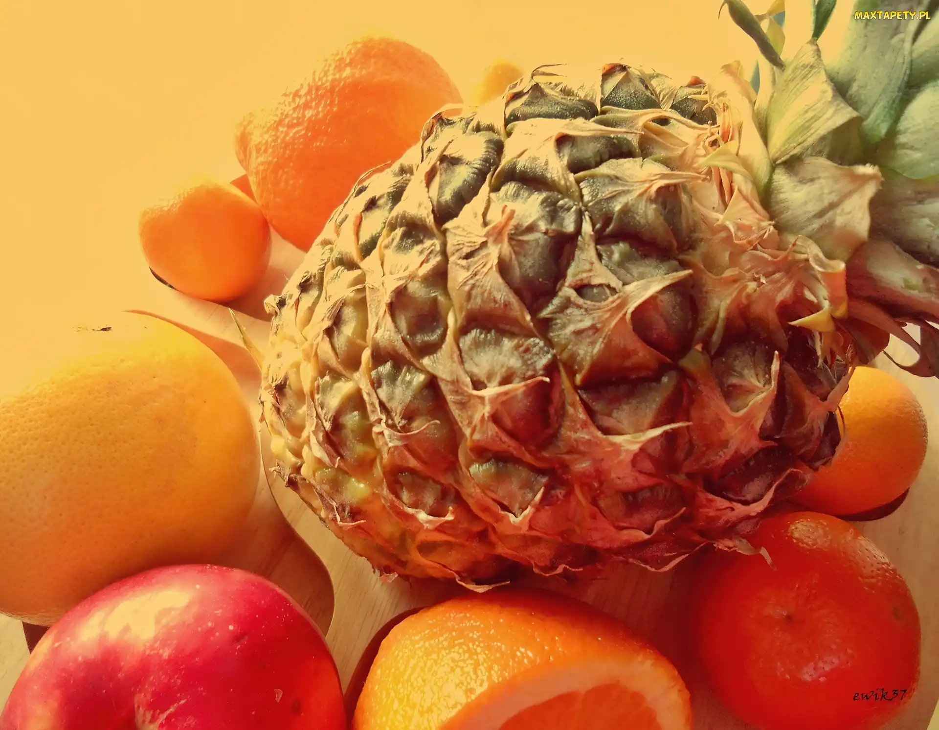 Owoce, Jabłko, Grejpfrut, Mandarynka, Ananas