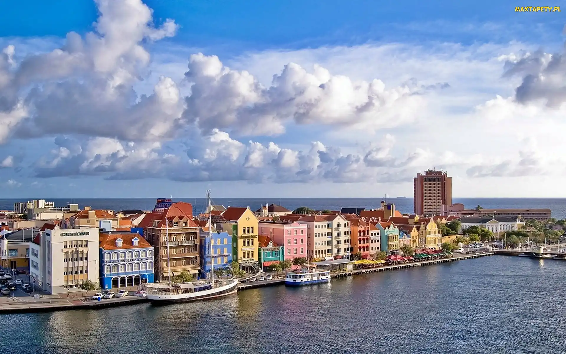 Panorama, Obłoki, Morze, Miasta, Curacao