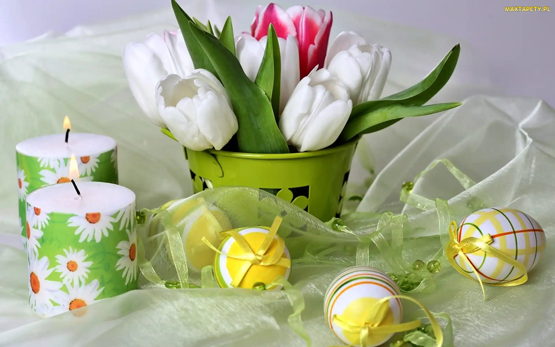 Tulipanów, Kompozycja, Świece, Pisanki, Bukiet