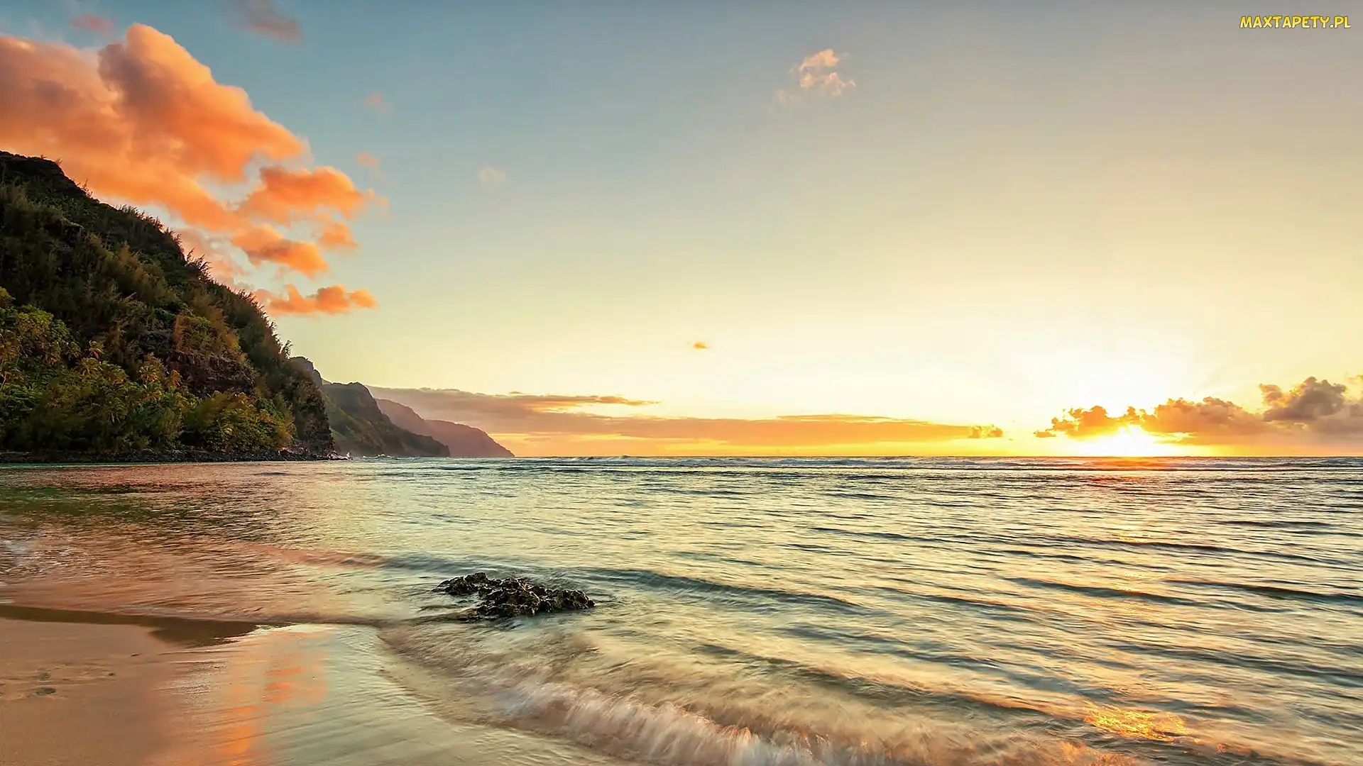 Hawaje, Słońca, Plaża, Morze, Kauai, Promienie