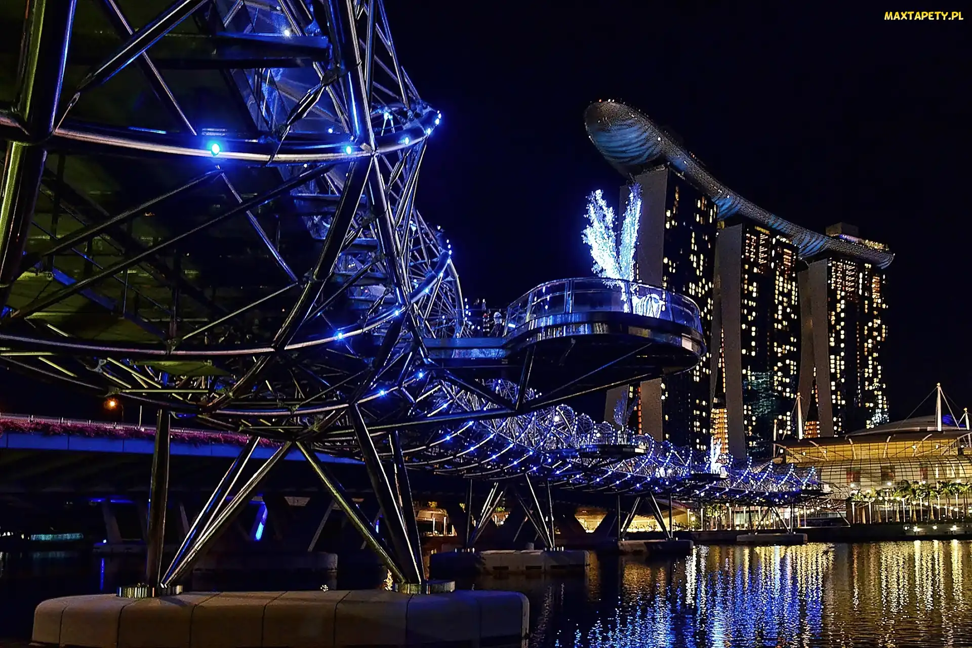 Nocą, Singapur, Most, Helix