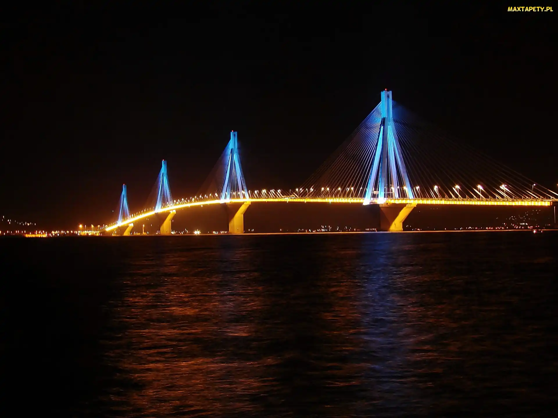 Antirio, Rio, Cieśnina, Noc, Most, Morze, Riońska