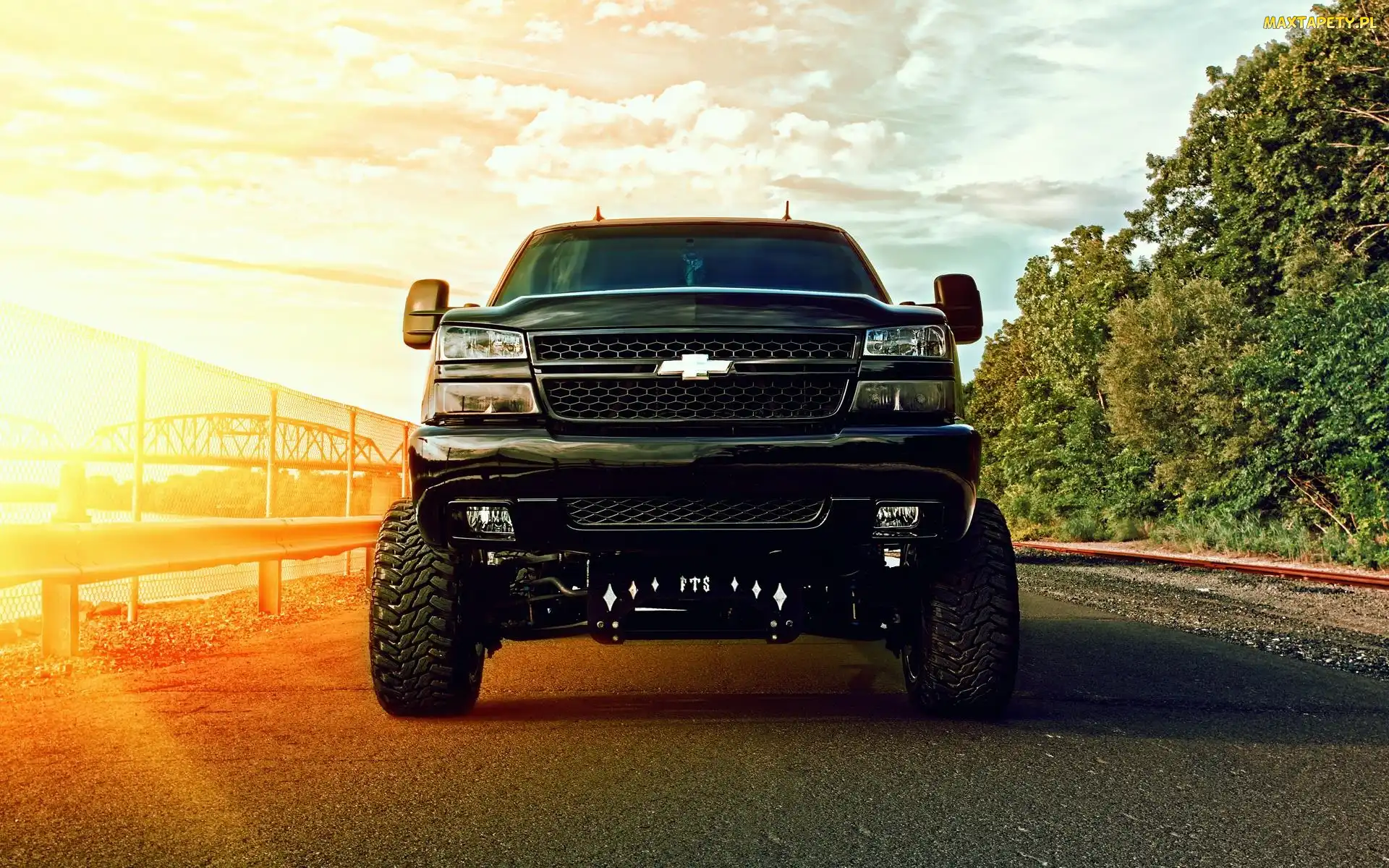 Chevrolet, Czarny, Światło, Droga, Rzeka, Most, HDR