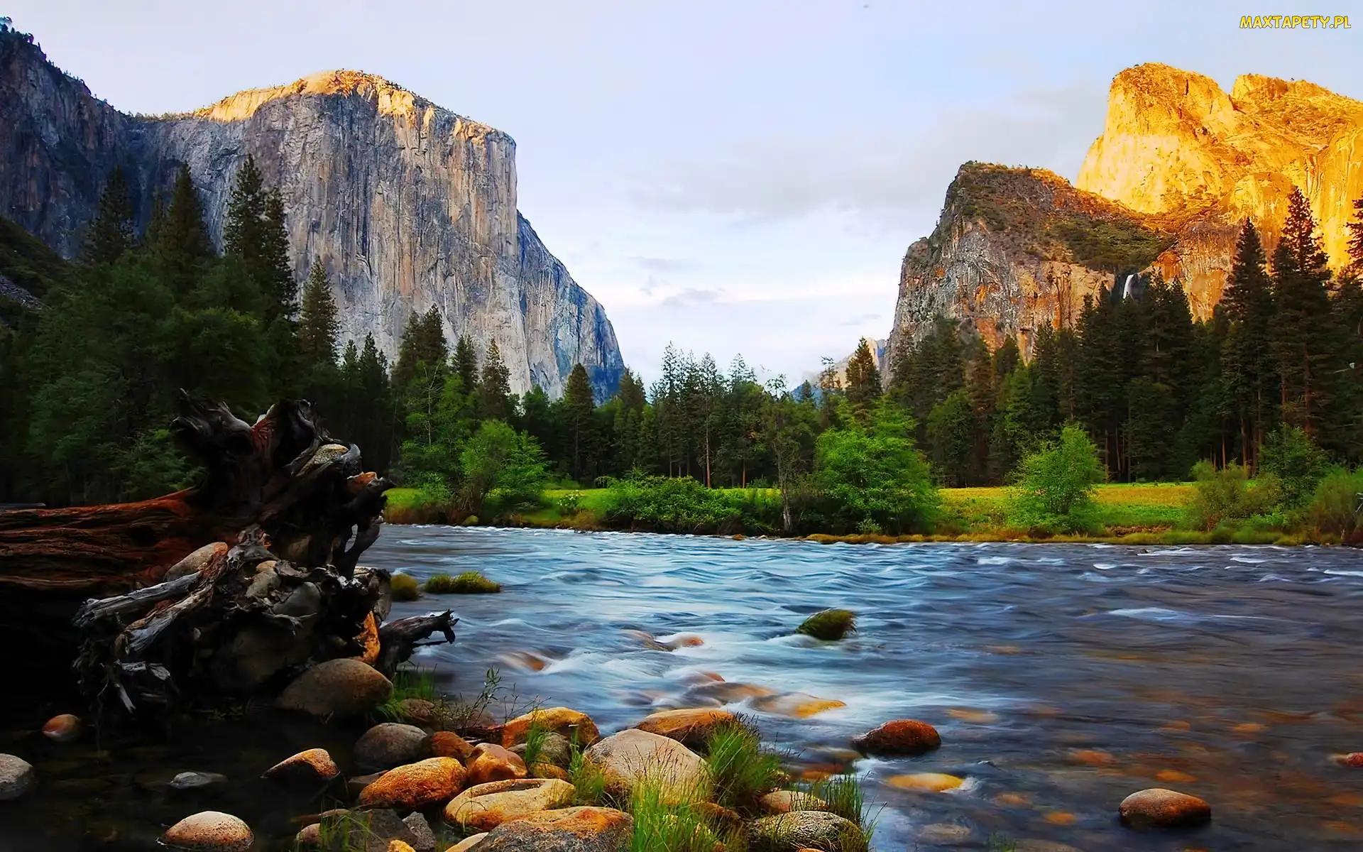 Stan Kalifornia, Las, Stany Zjednoczone, Góry, Kamienie, Park Narodowy Yosemite, Szczyt El Capitan, Rzeka