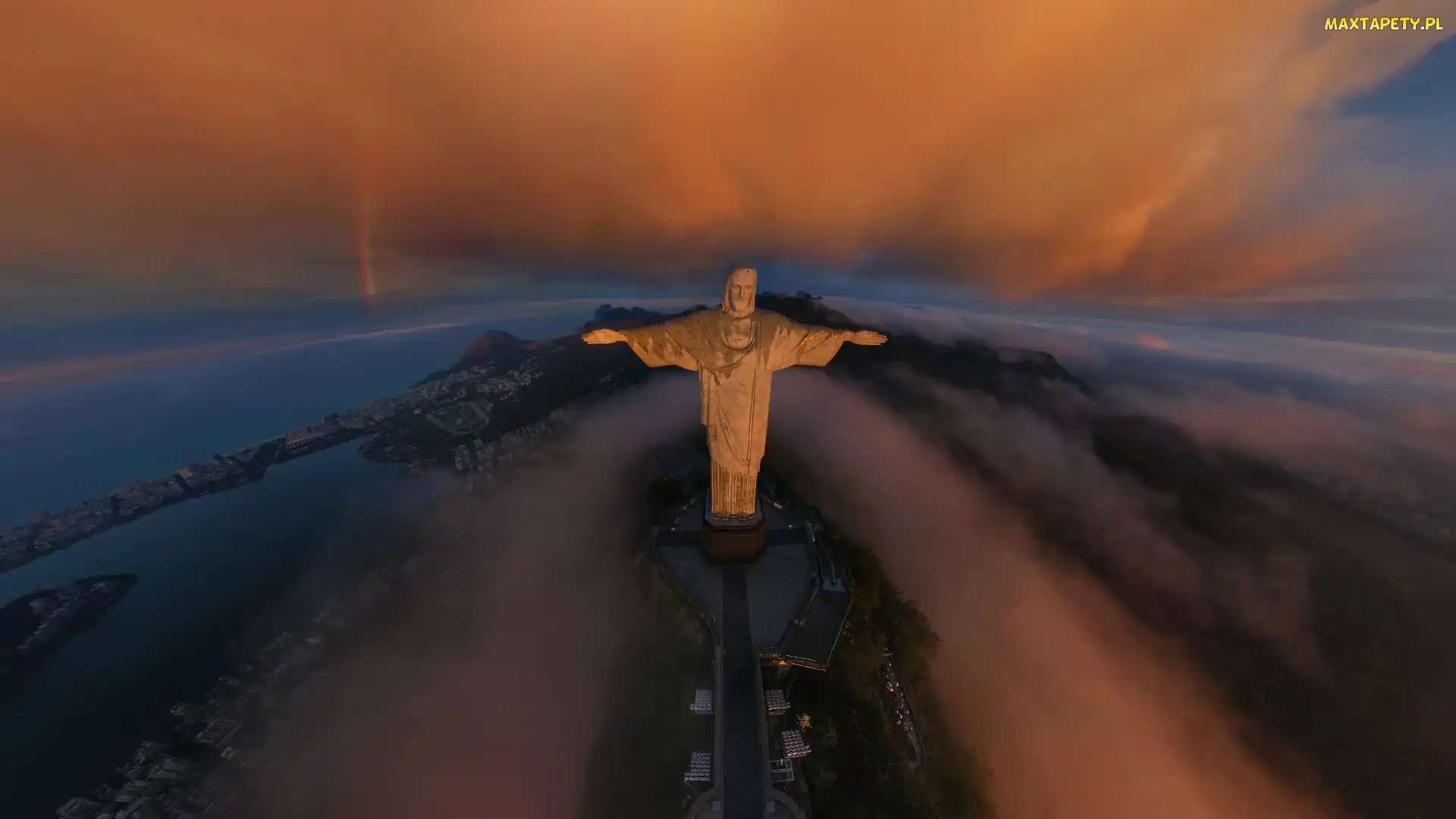 Rio de Janeiro, Mgła, Chmury, Statua Chrystusa Zbawiciela, Brazylia