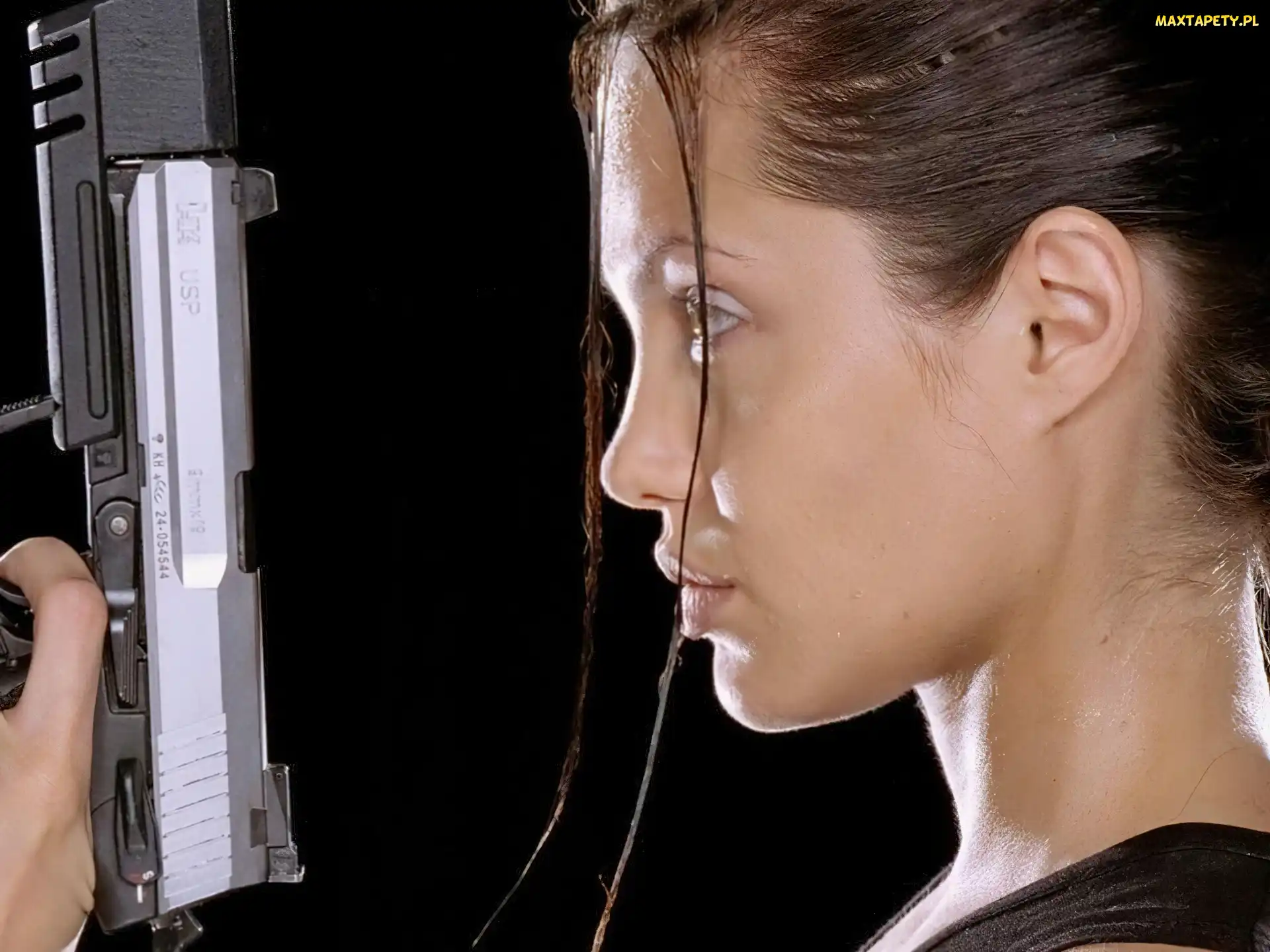 profil, pistolet, Angelina Jolie