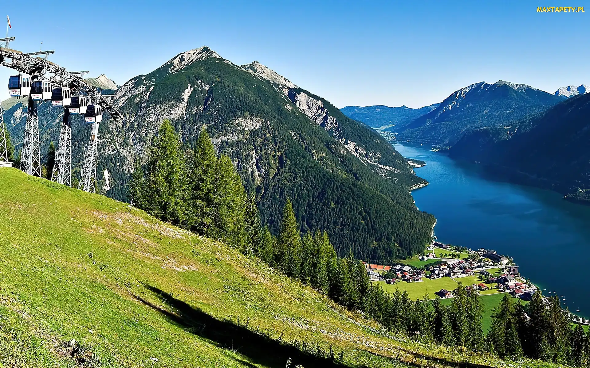 Góry, Achensee, Tyrol, Jezioro, Kolejka, Lasy, Górska, Wioska