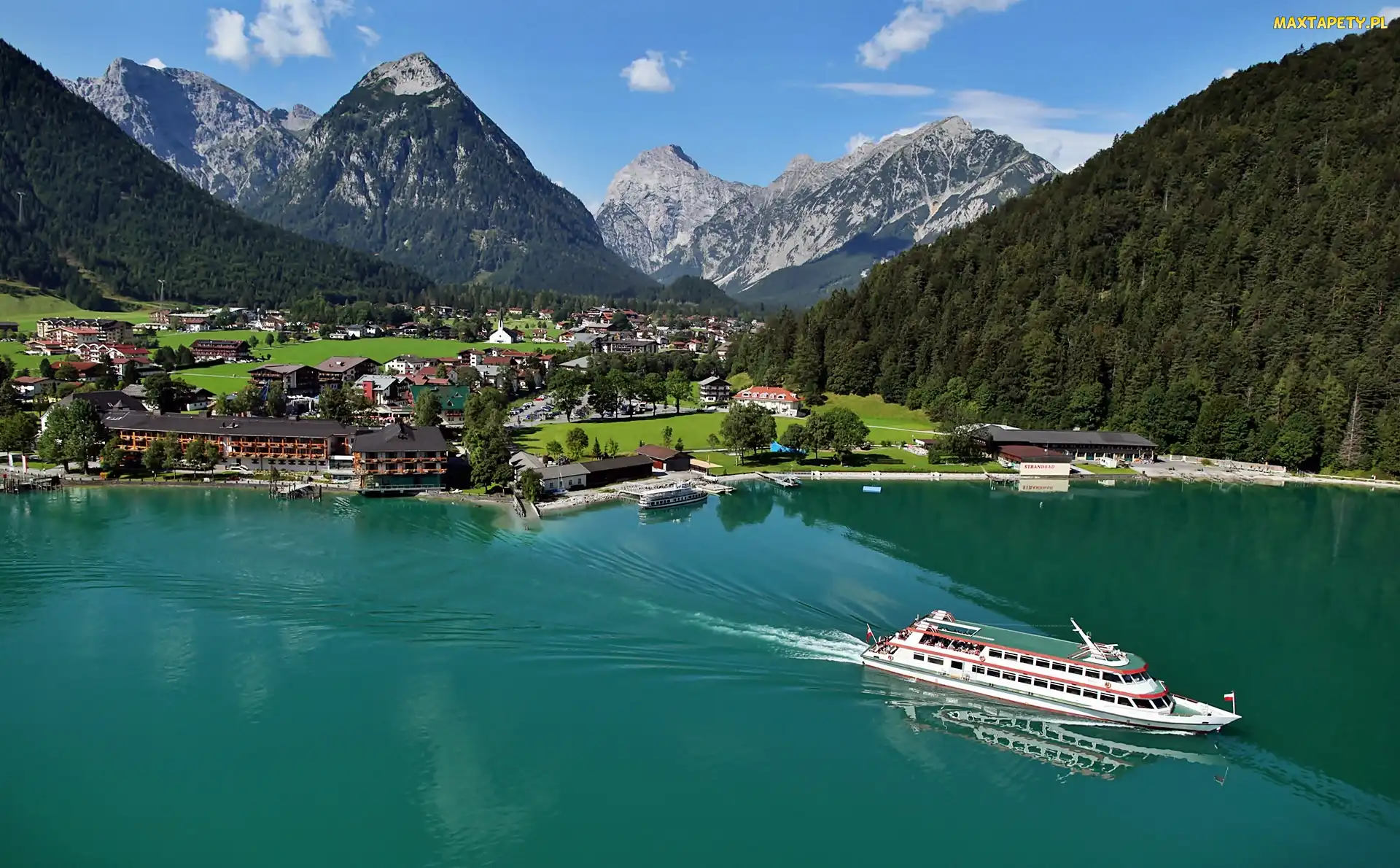 Góry, Miasteczko, Tyrol, Achensee, Statek, Jezioro, Wycieczkowy, Pertisau