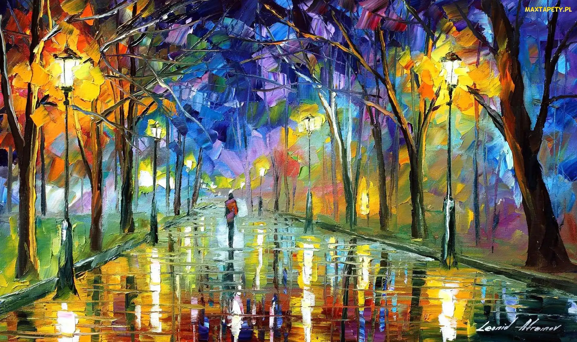 Olej, Obraz, Park, Leonid Afremov
