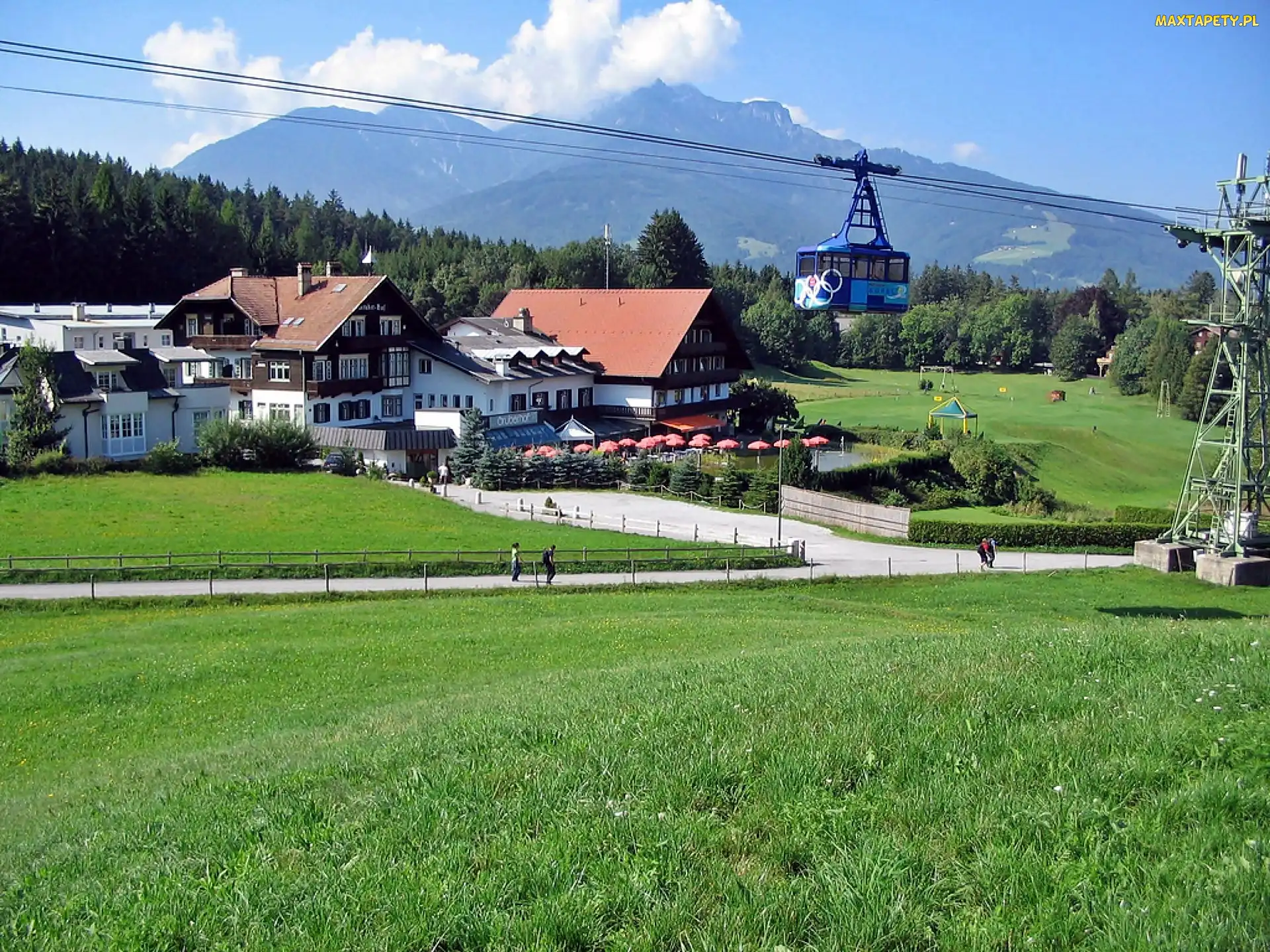 Góry, Wioska, Tyrol, Łąka, Kolejka, Las, Górska, Igls