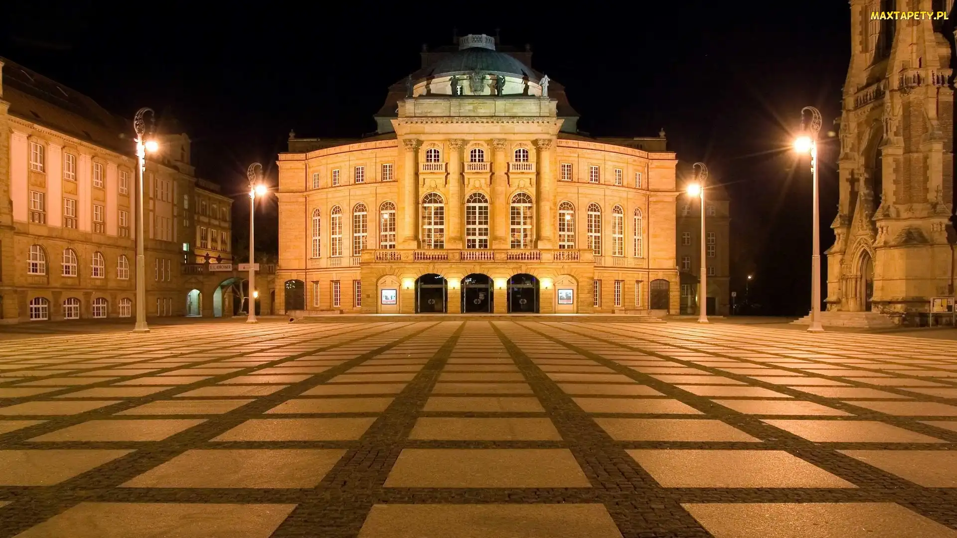 Opera, Latarnie, Noc, Chemnitz, Niemcy