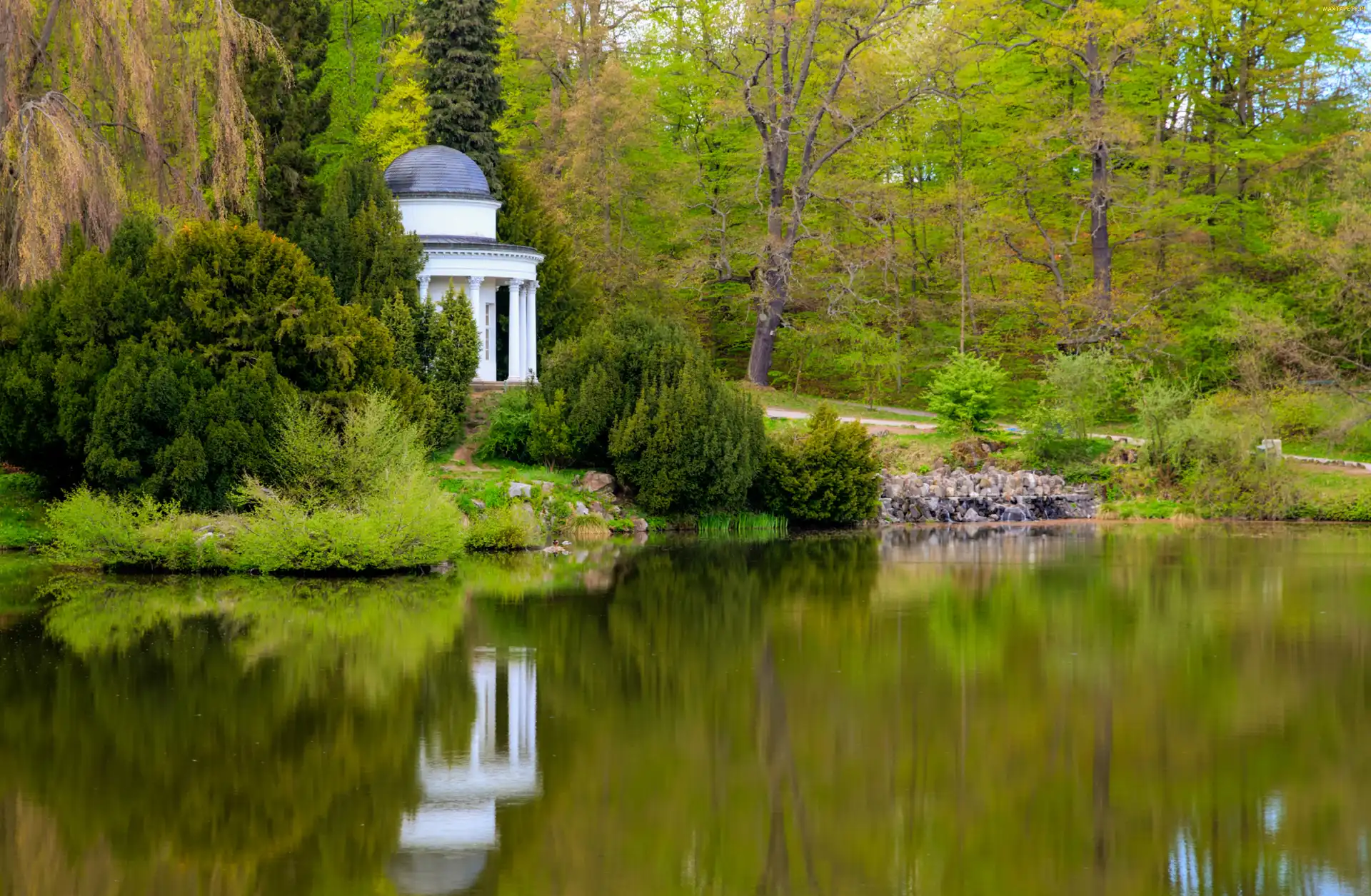 Krzewy, Staw, Park, Altana