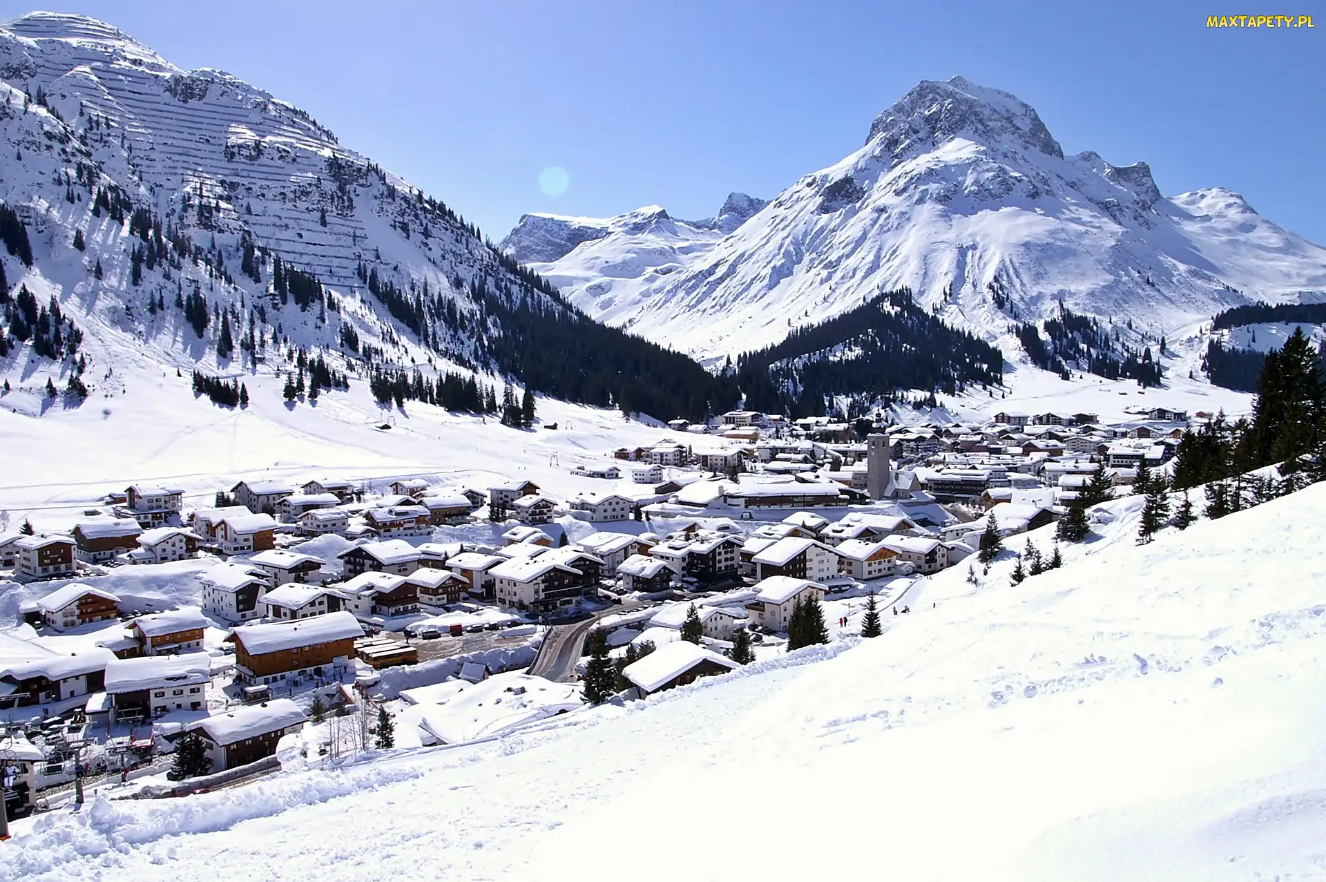 Panorama, Dolina, Zima, Kurortu, Las, Tyrol, Góry