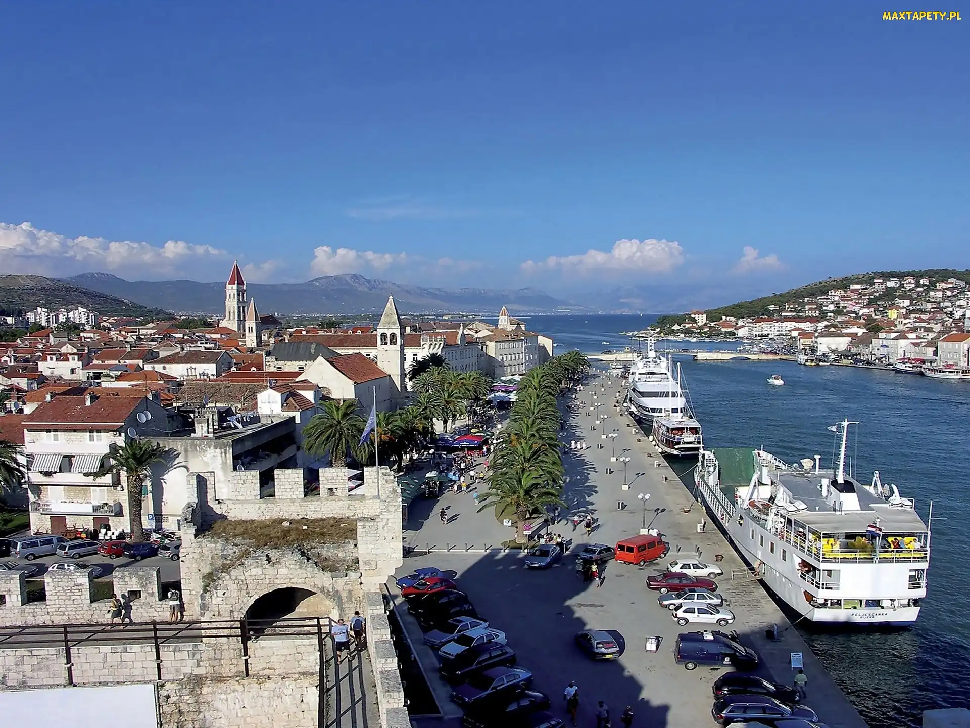 Statki, Nabrzeże, Panorama, Wycieczkowe, Trogir, Morze, Miasta