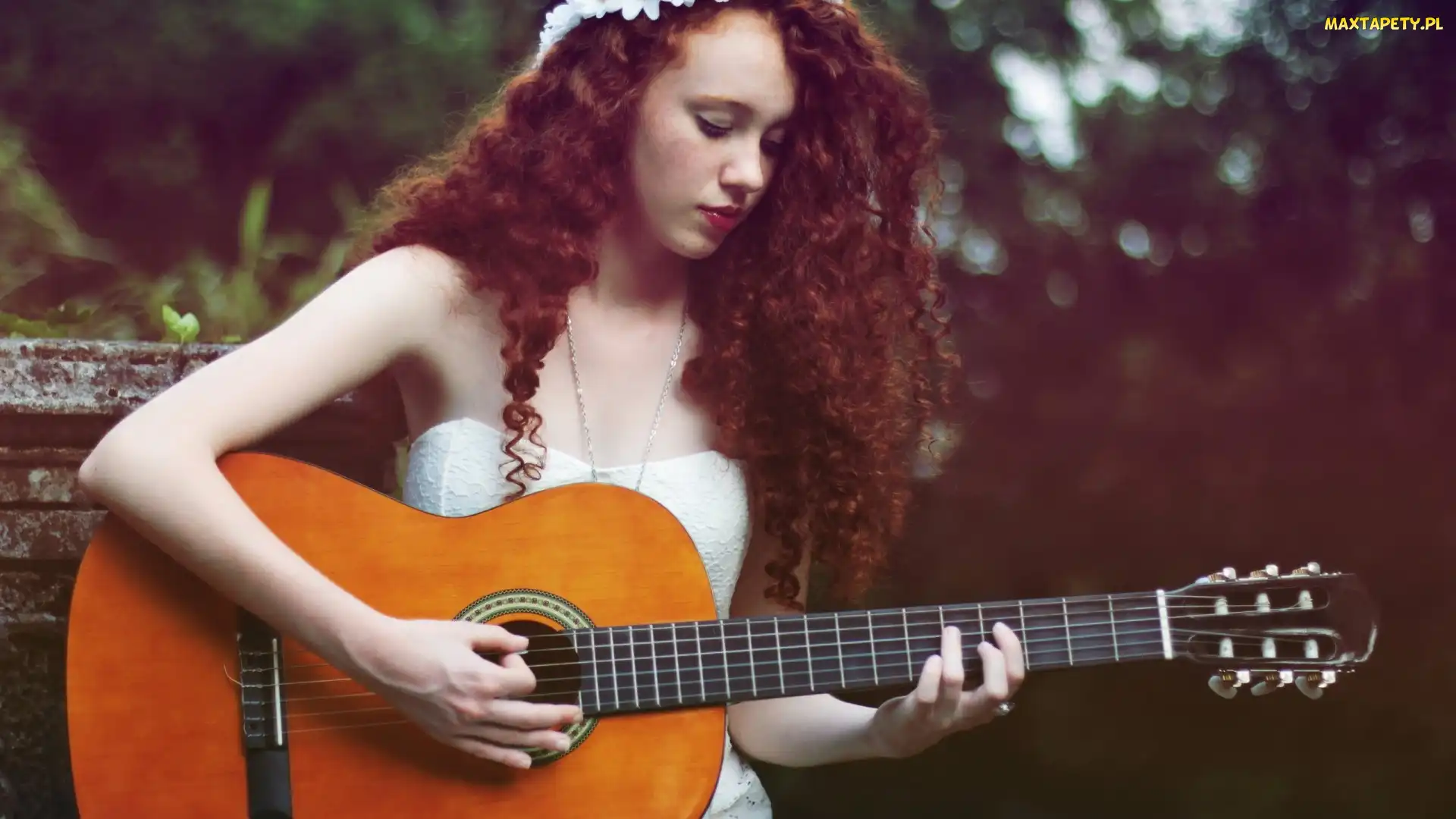 Długie, Gitara, Dziewczyna, Włosy, Rude