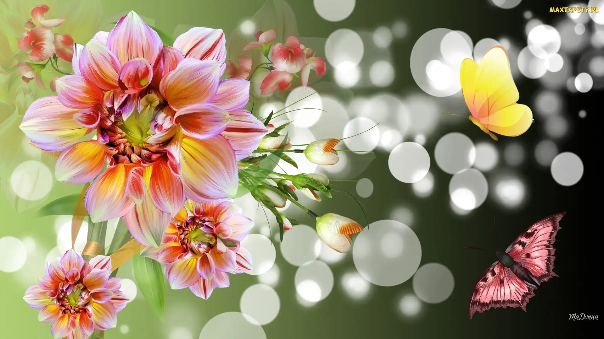 Art, Bokeh, Kwiaty, Motyle