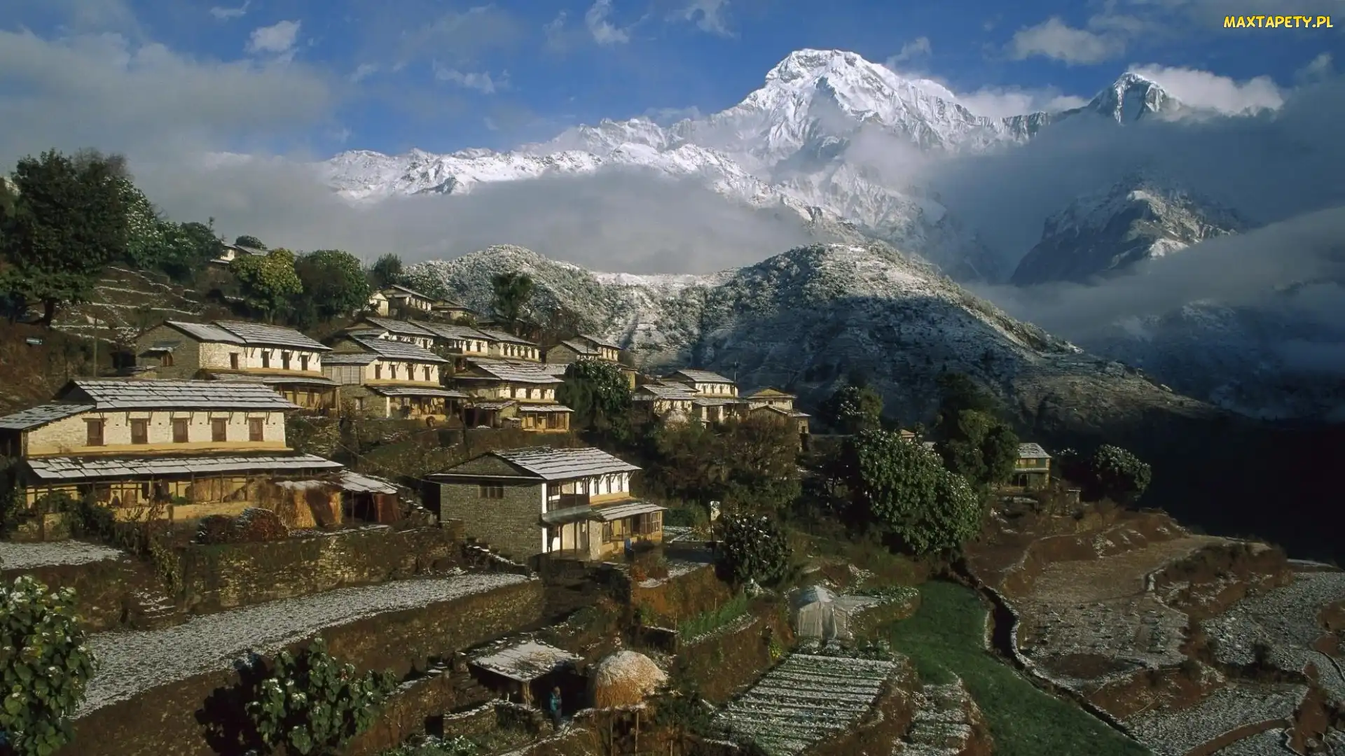 Ghrung, Góry, Domy, Miasteczko, Nepal