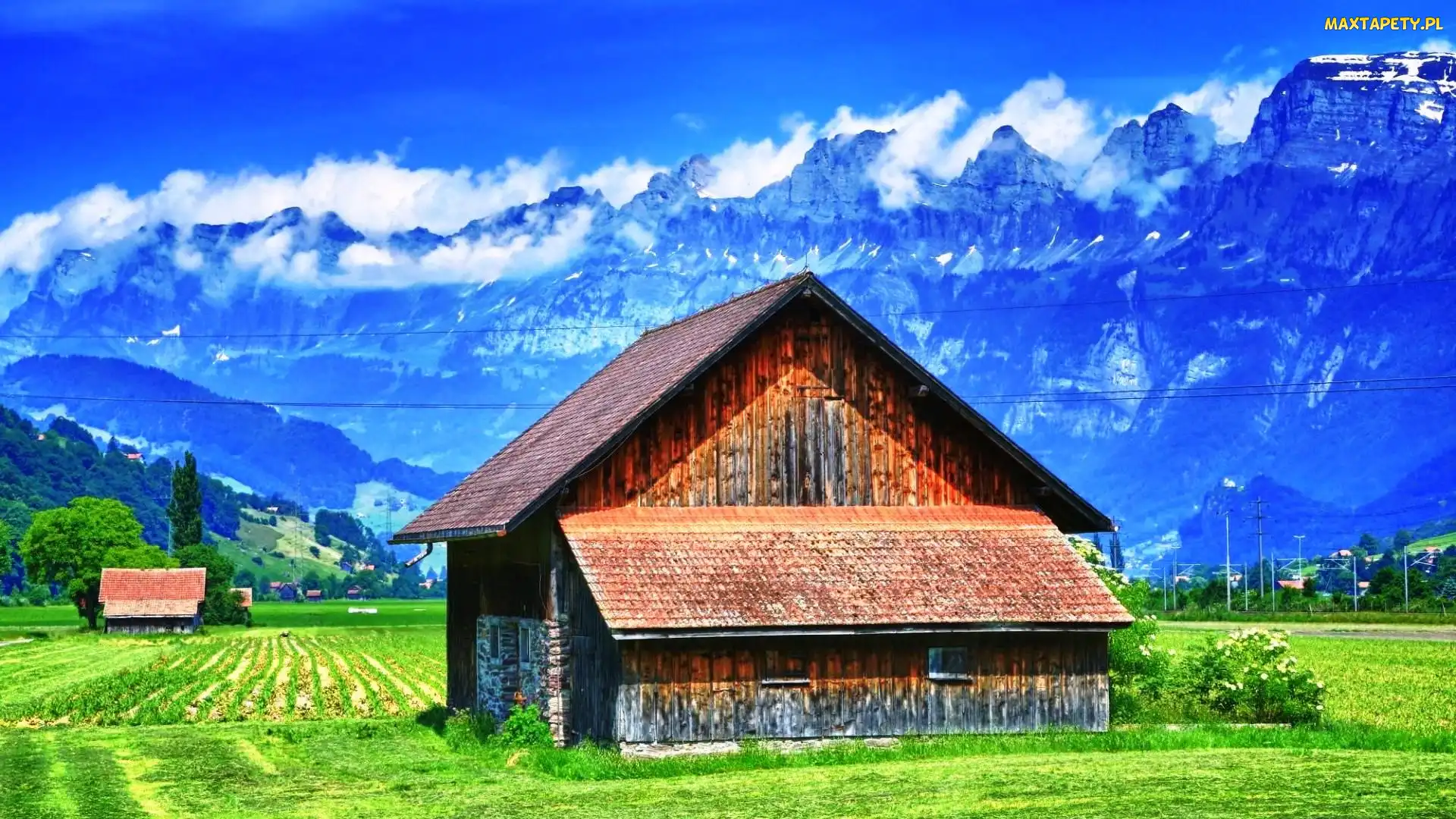 Domy, Austria, Góry, Alpy, Pola