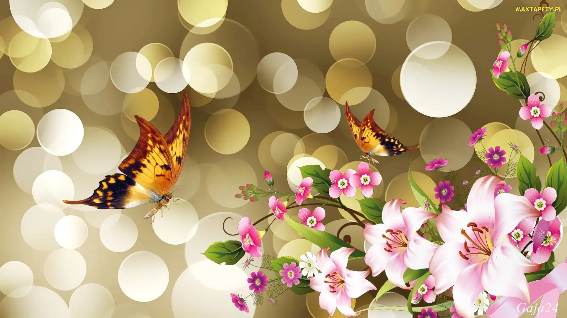 Art, Bokeh, Kwiaty, Motyle
