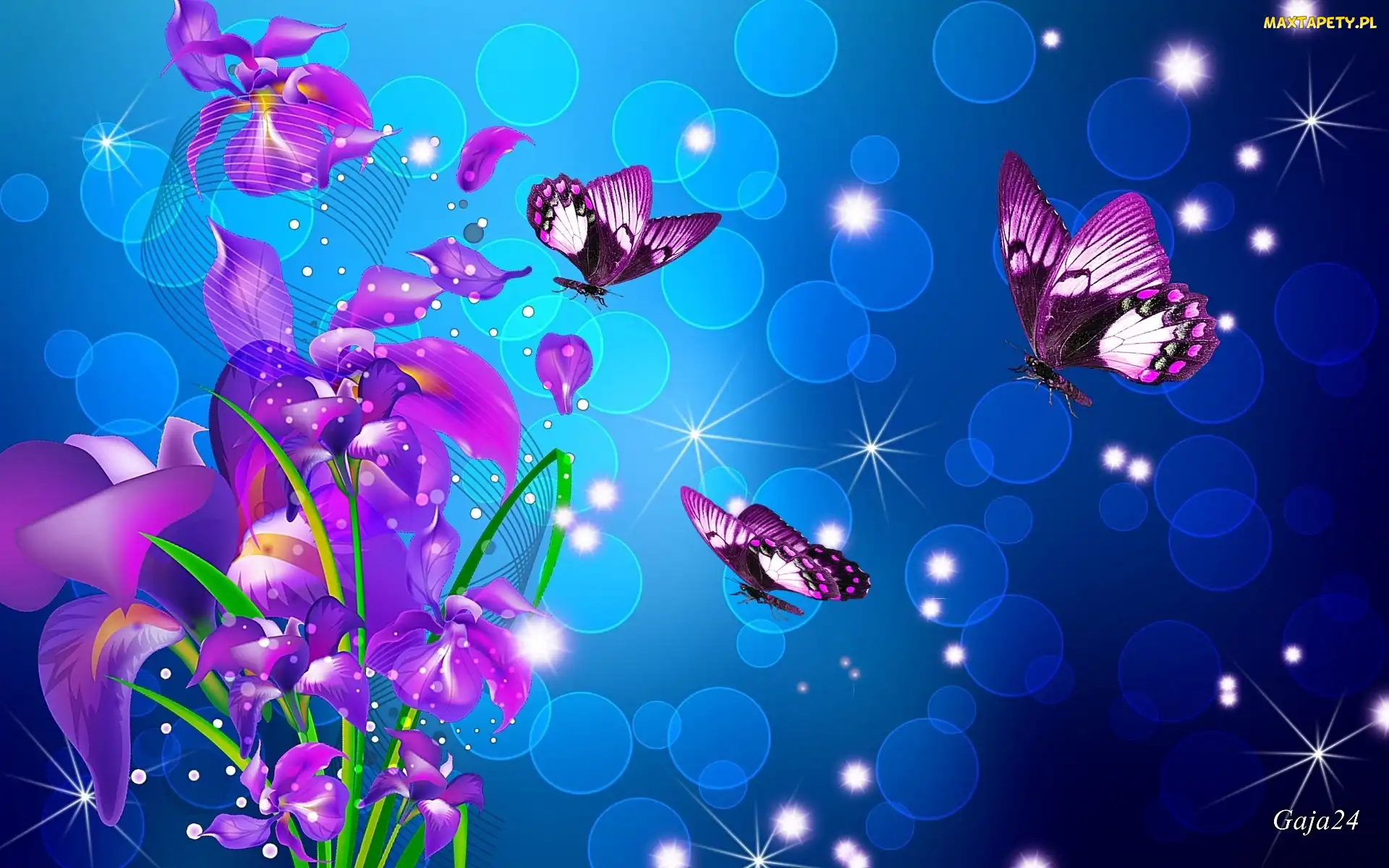 Art, Motyle, Fioletowe, Kwiaty