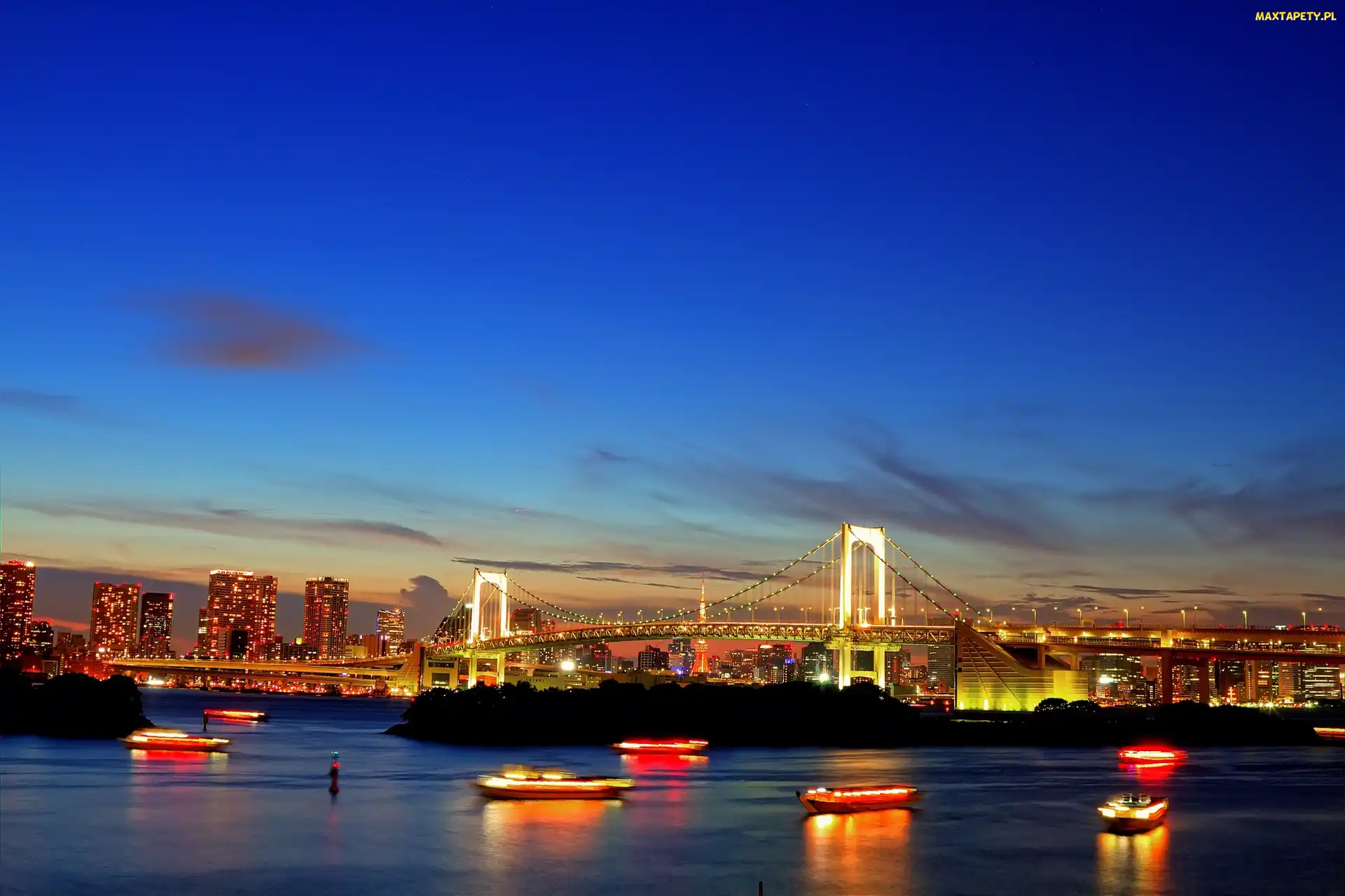 Most Rainbow Bridge, Zatoka Tokijska, Japonia, Tokio