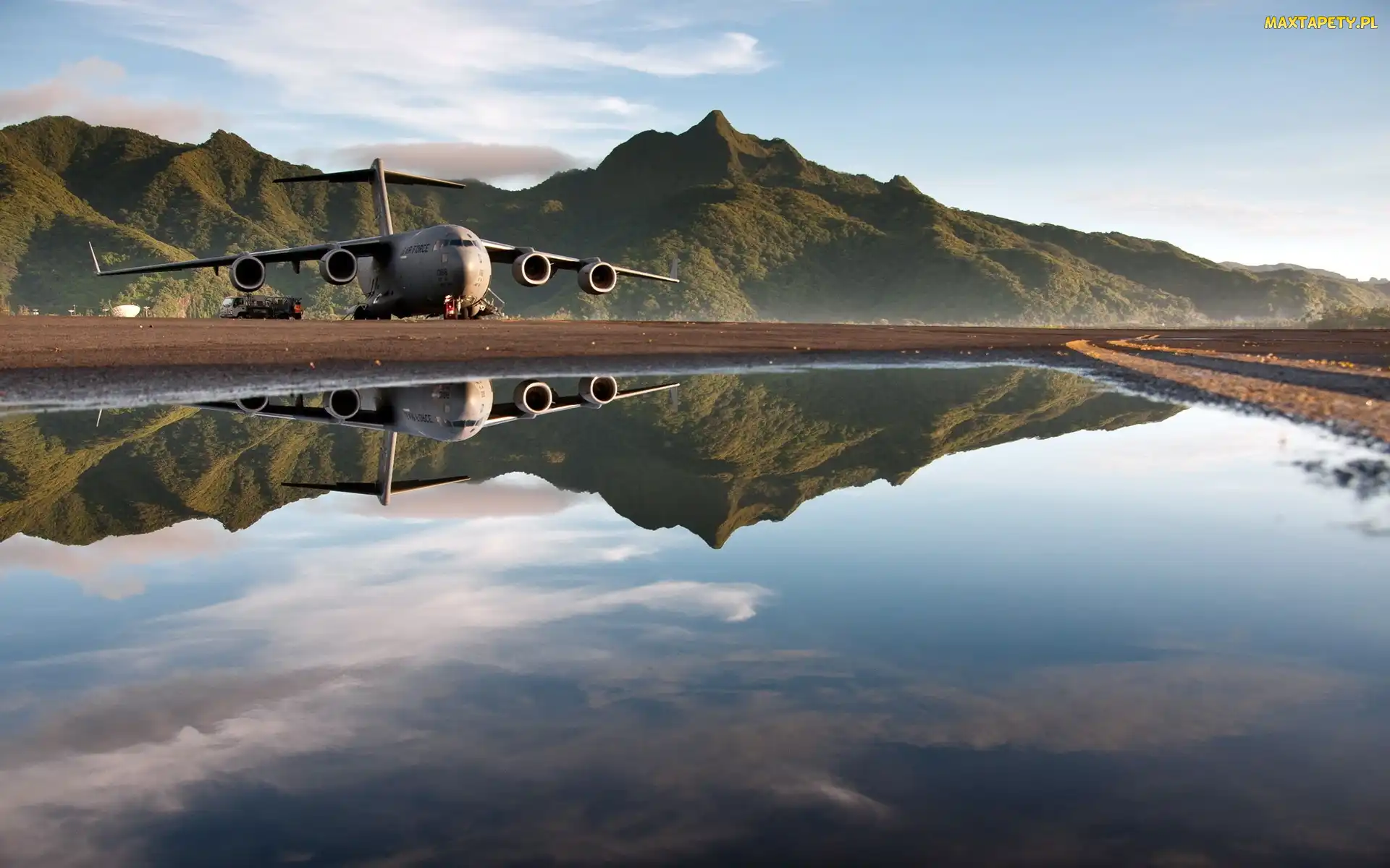 Odbicie, Woda, C-17, Boeing, Globemaster III, Góry