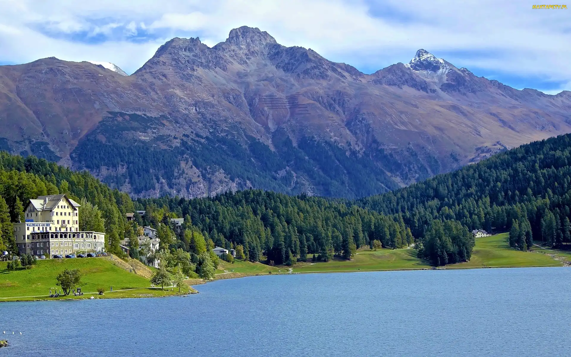 Jezioro, Szwajcaria, Góry, Hotel, St.Moritz
