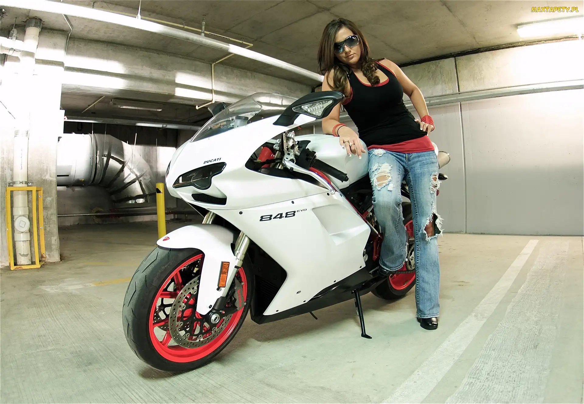 Kobieta, Okulary, Motocykl Ducati 848