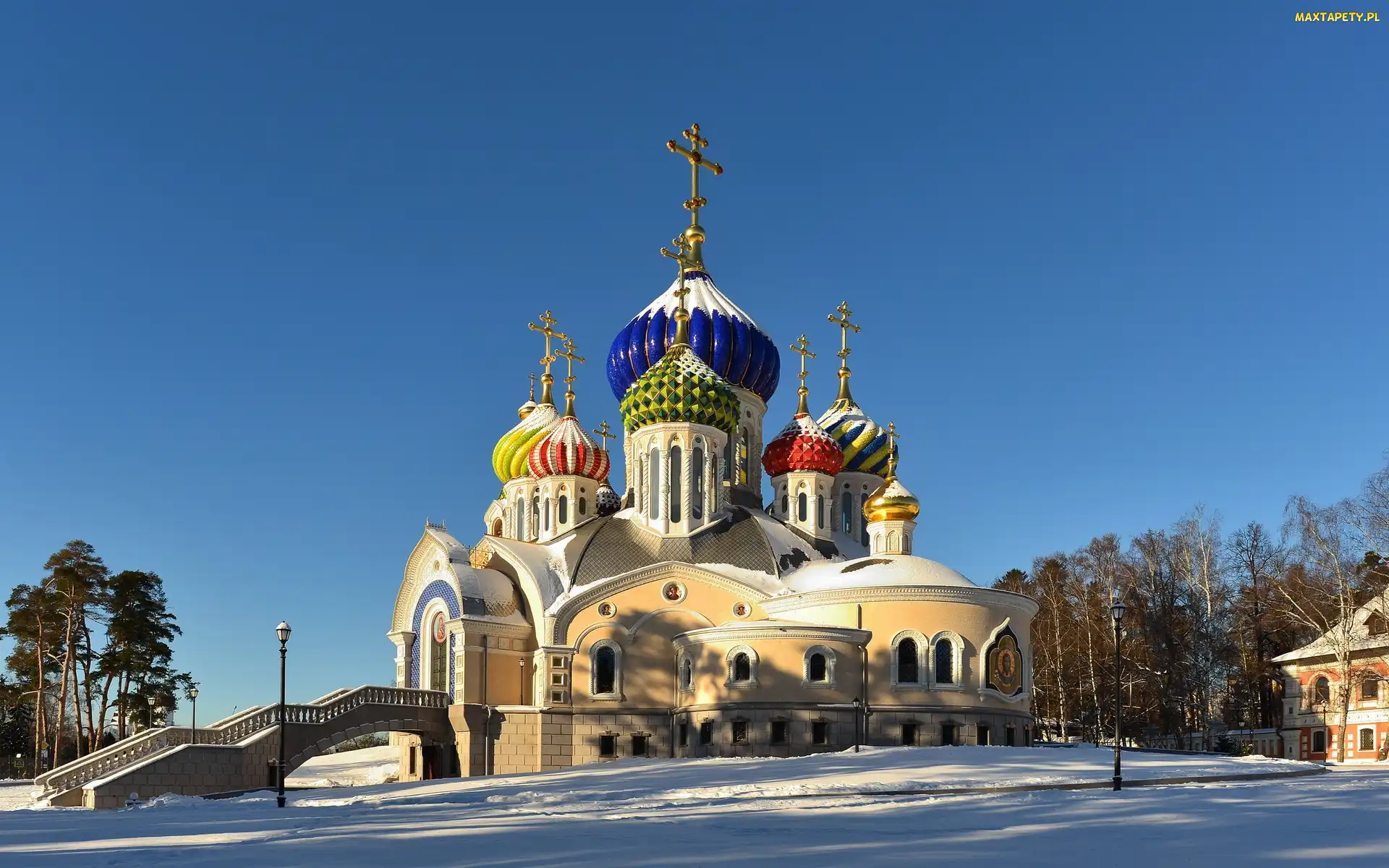 Drzewa, Śnieg, Cerkiew, Kopuła