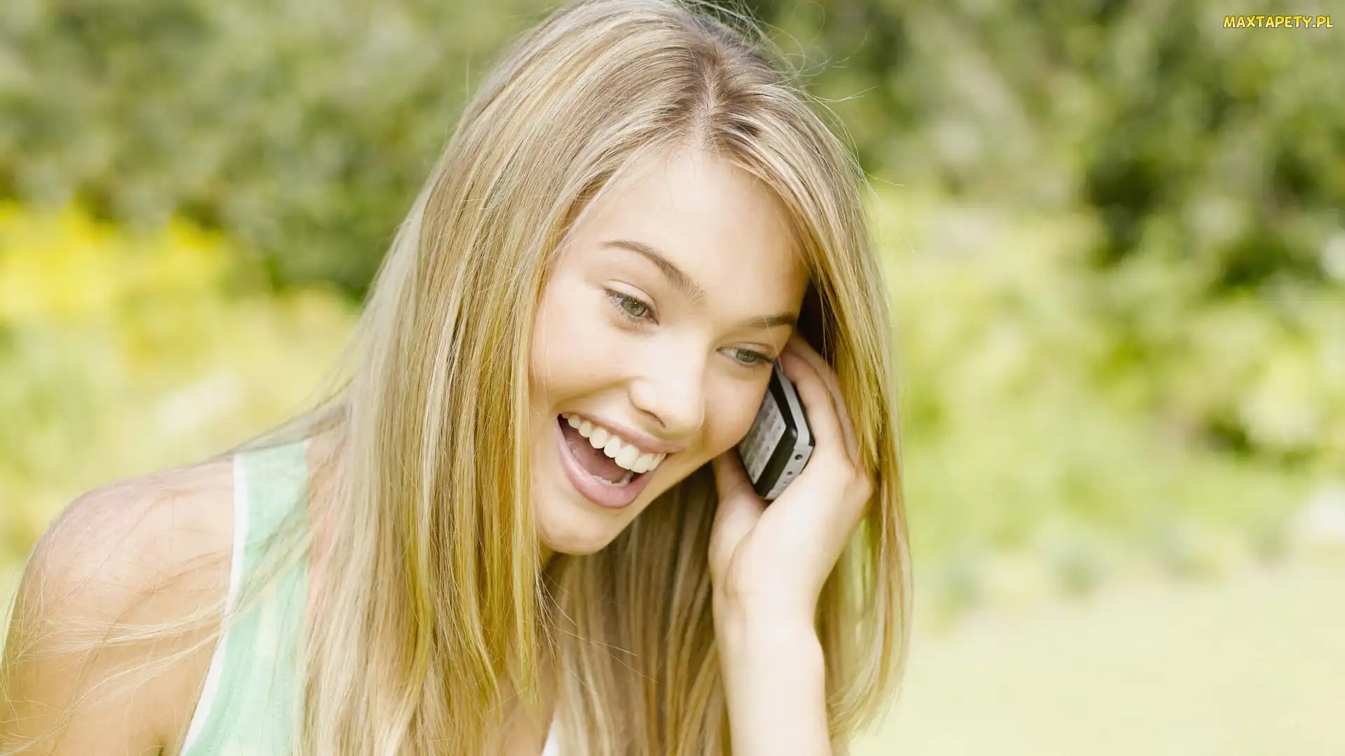 Uśmiechnięta, Telefon, Blondynka, Rozmowa, Kobieta